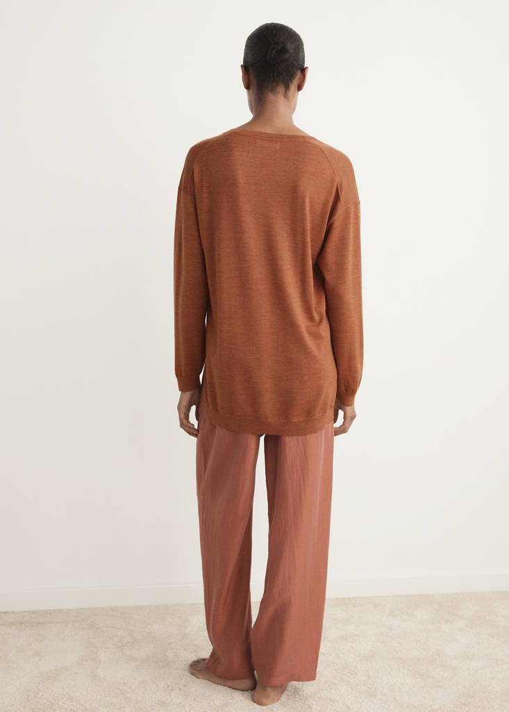 V-neck wool sweater — Burnt Orange