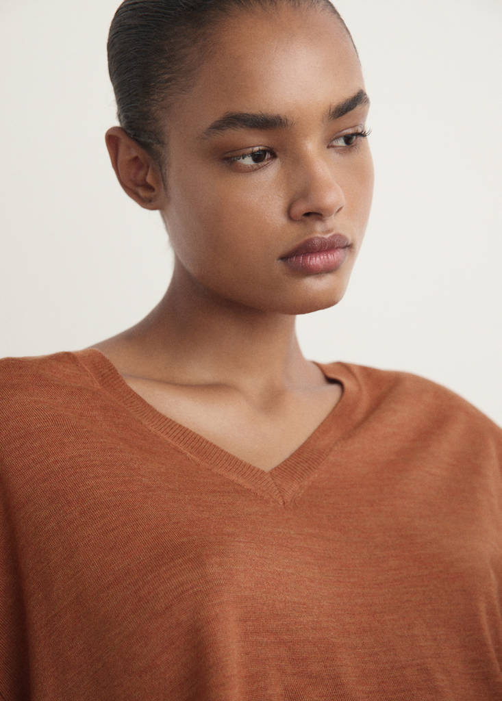 V-neck wool sweater — Burnt Orange