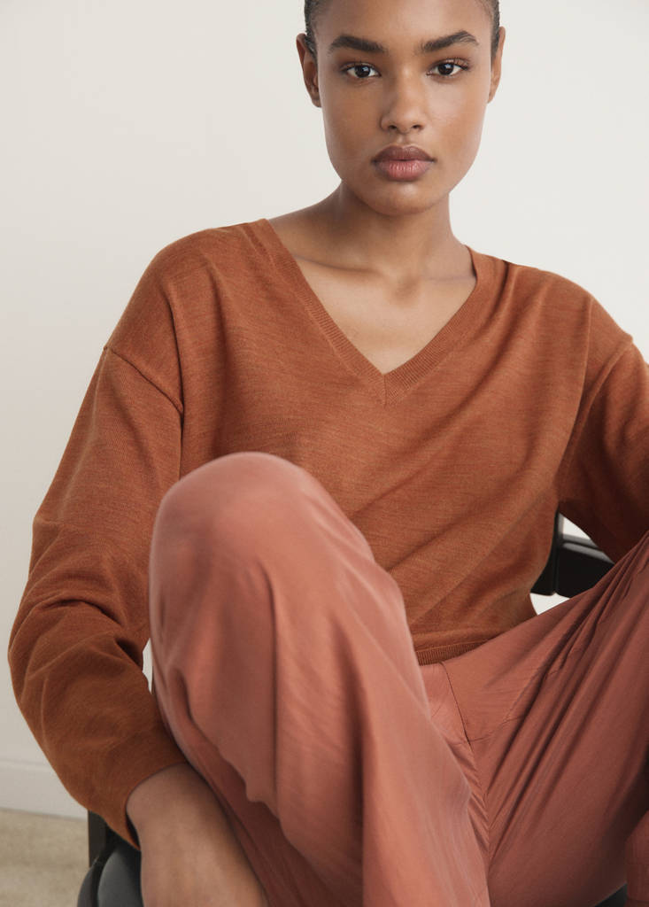 V-neck wool sweater — Burnt Orange