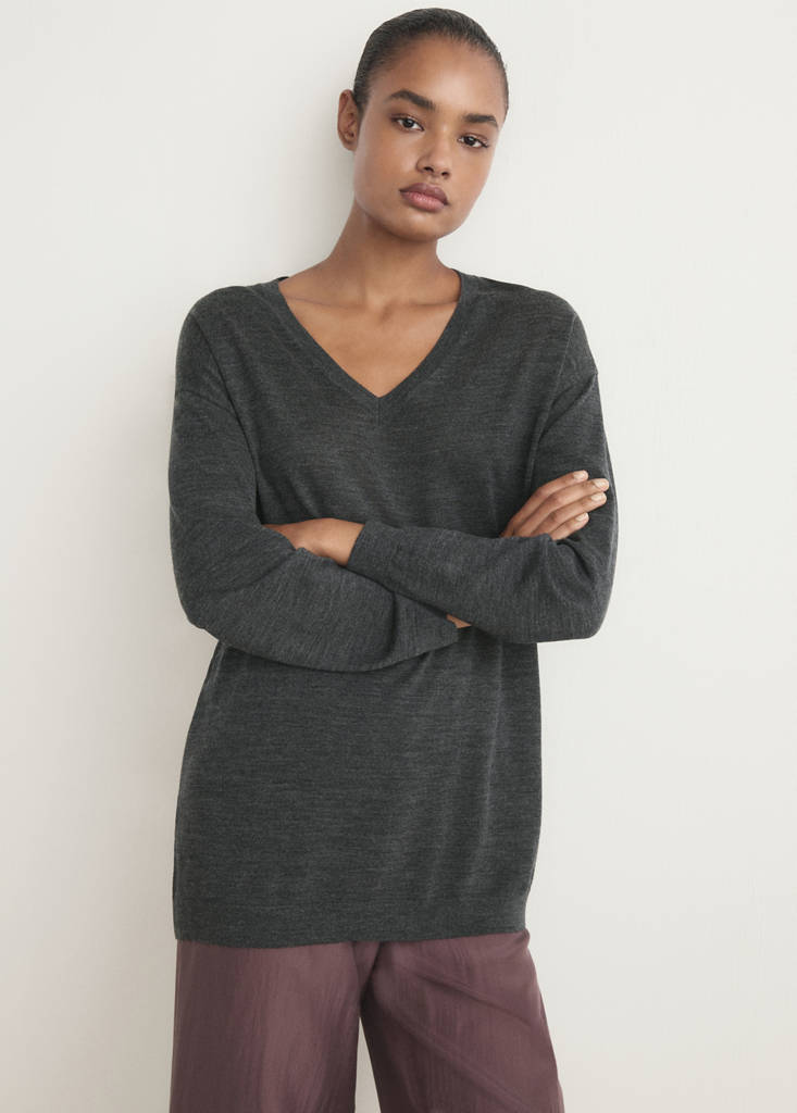 V-neck wool sweater — Charcoal