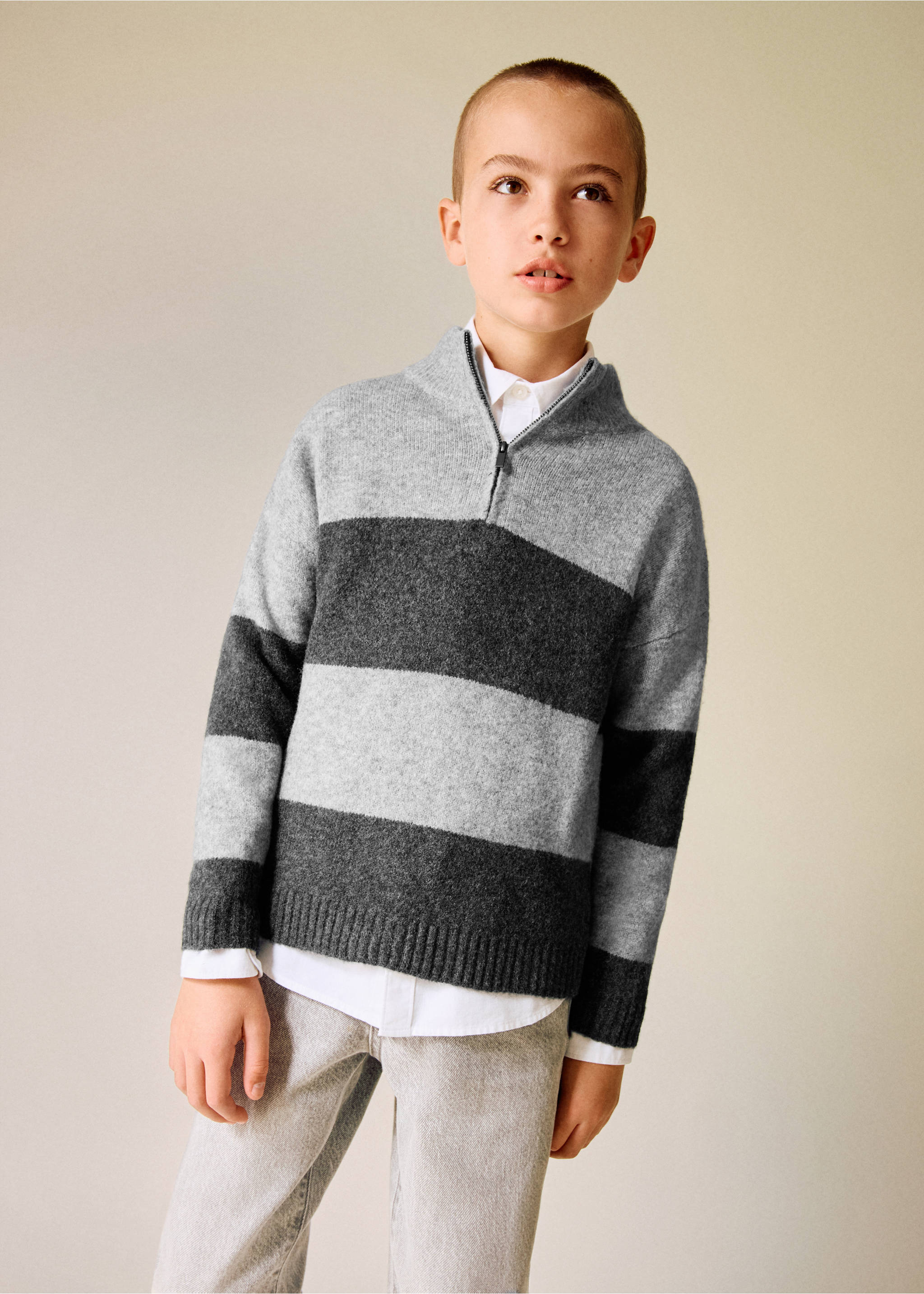 Jersey rayas cuello perkins - Plano general, Gris medio vigoré. Ref: 17076723-00.