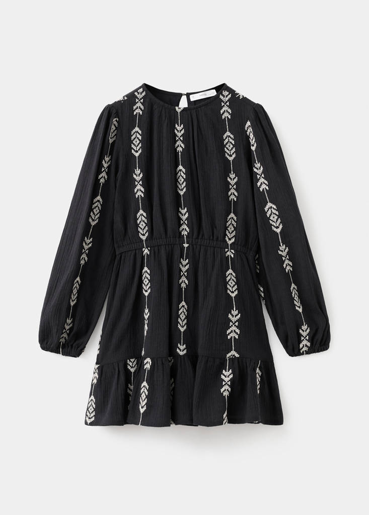 MANGO KIDS - Robe brodée volant noir - 9 - Fille