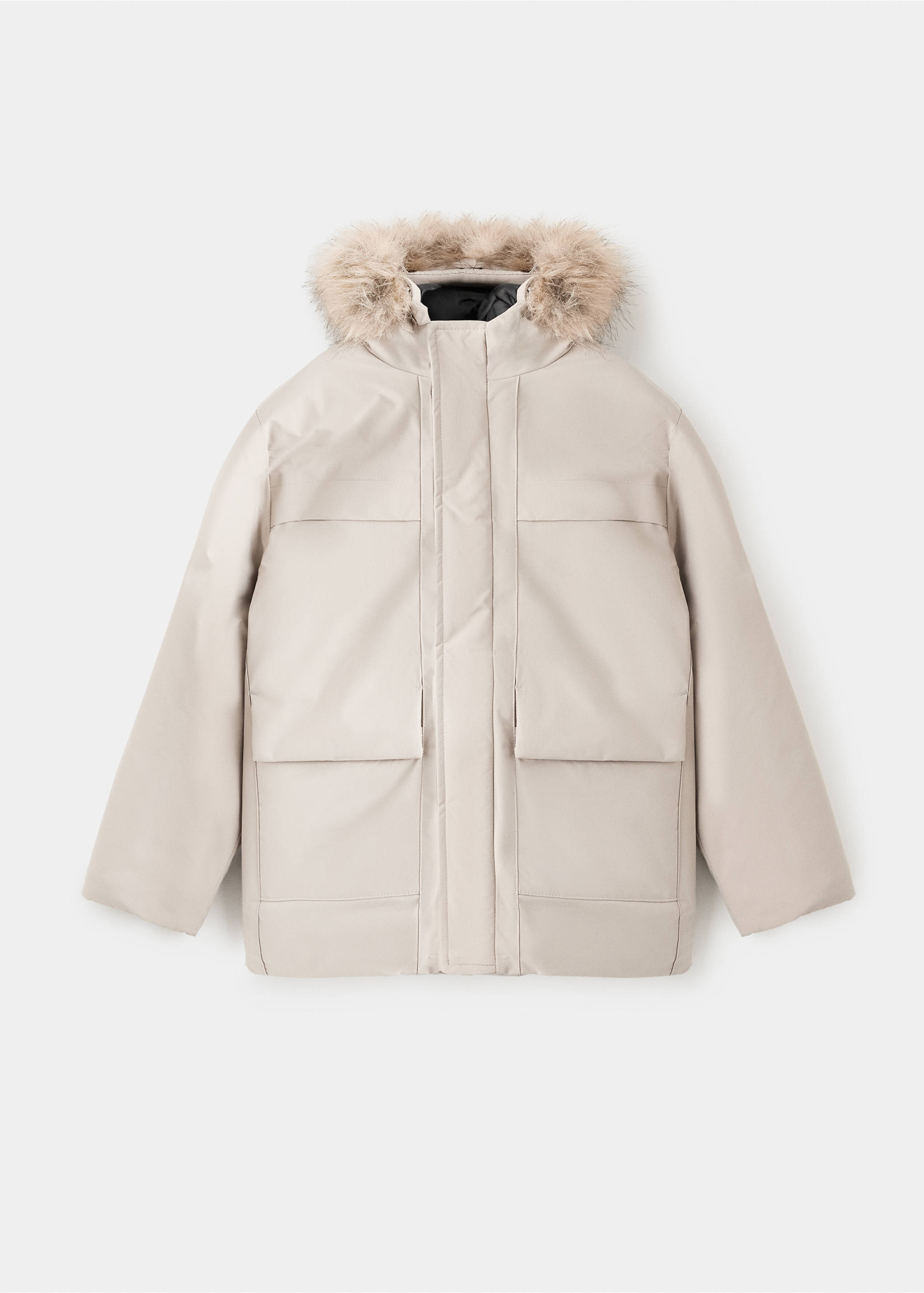 Anorak with shearling-effect hood - Article without model, Medium Brown. Ref: 17076730-00.