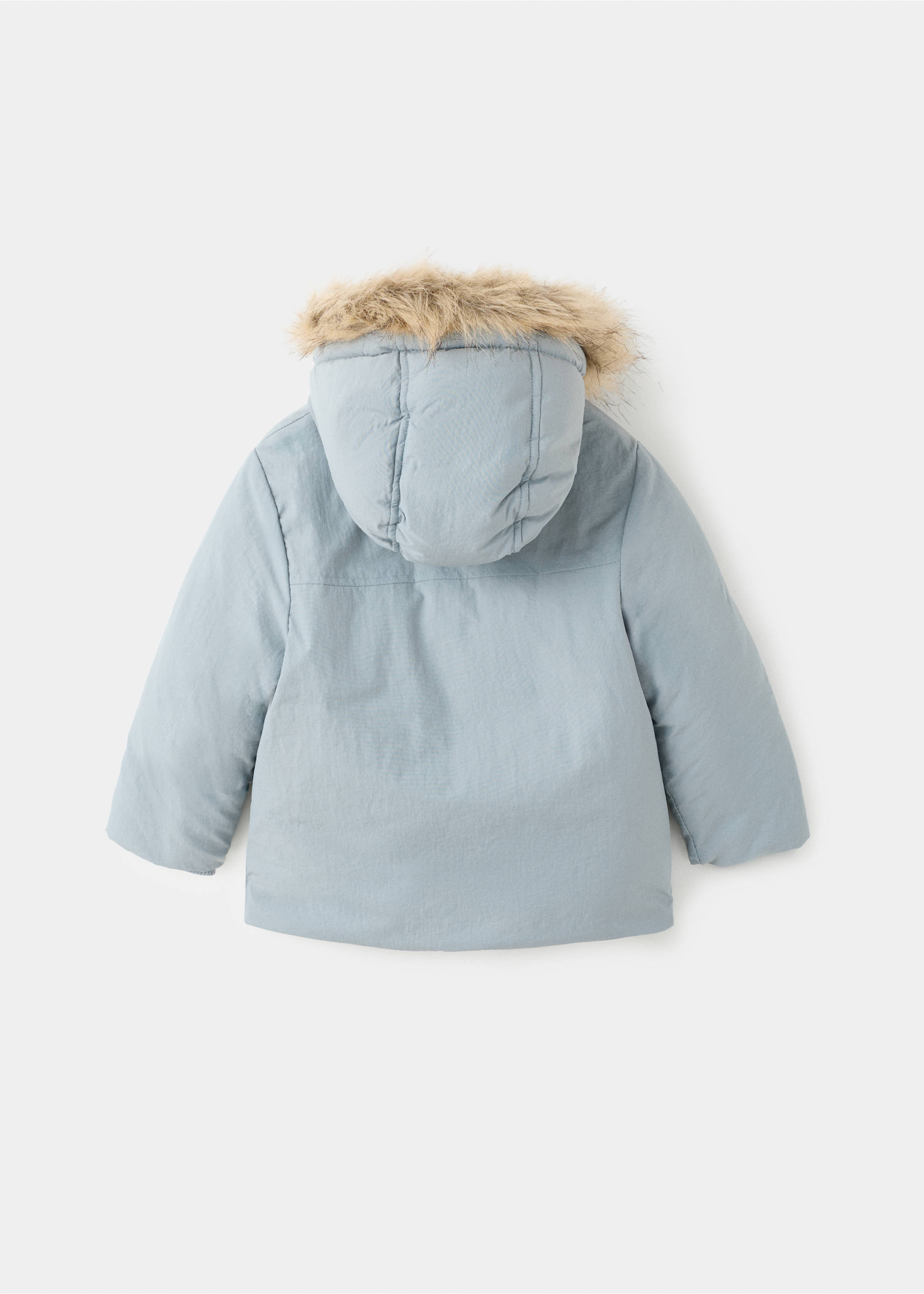 Anorak with shearling-effect hood - Reverse of the article, Aqua Green. Ref: 17076731-00.