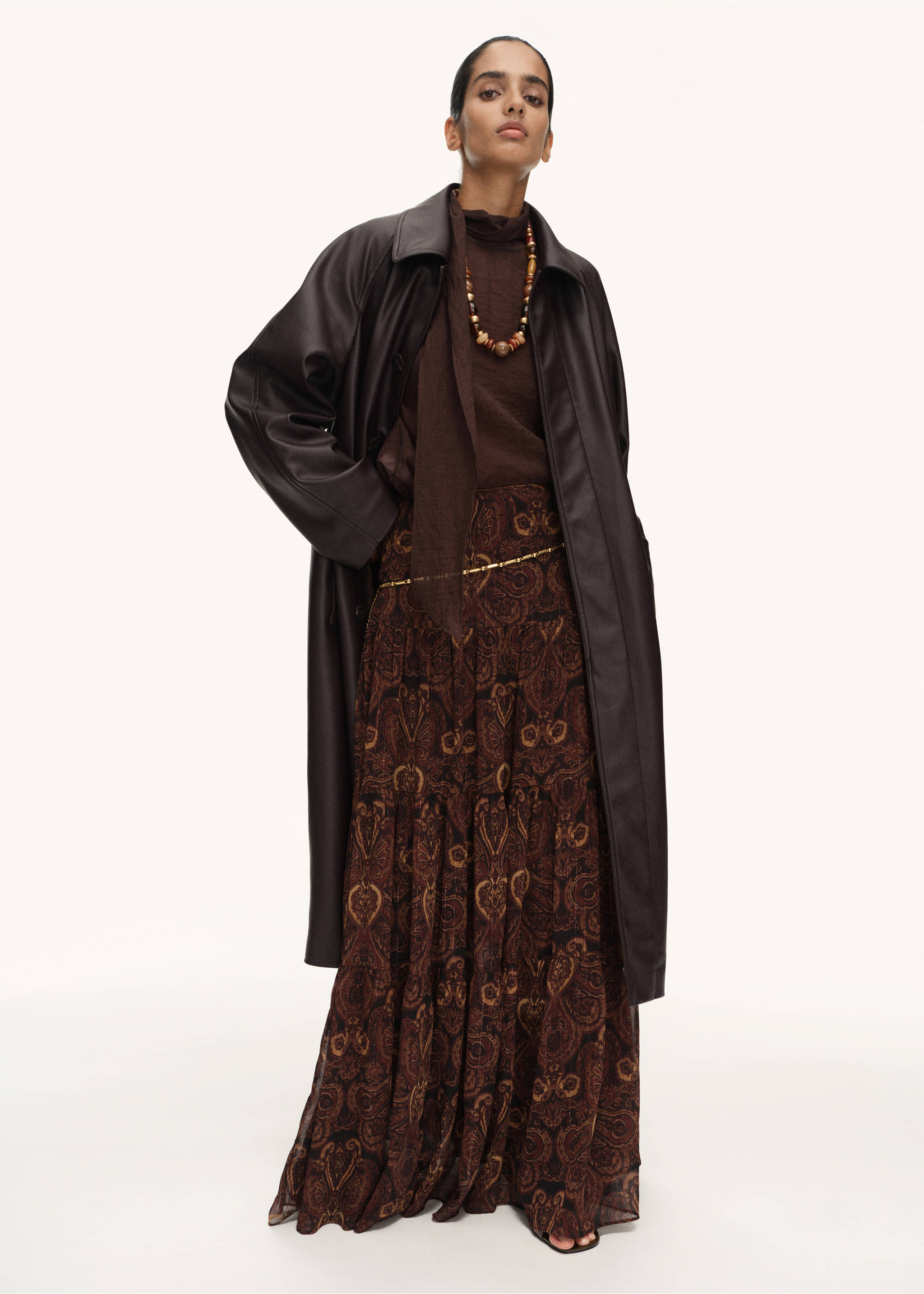 Long faux-leather trench coat - General plane, Chocolate. Ref: 17076733-00.