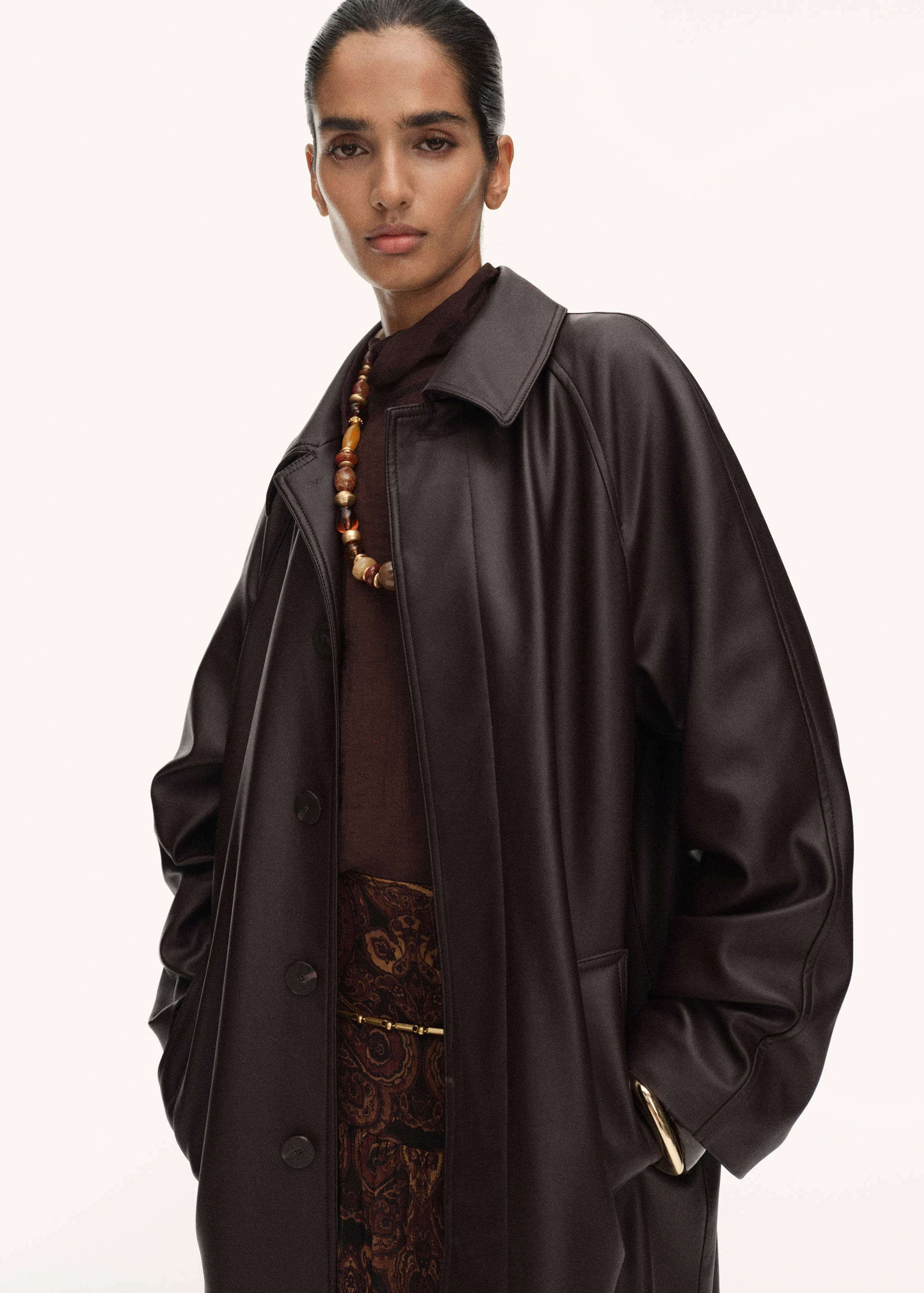 Long faux-leather trench coat - Medium plane