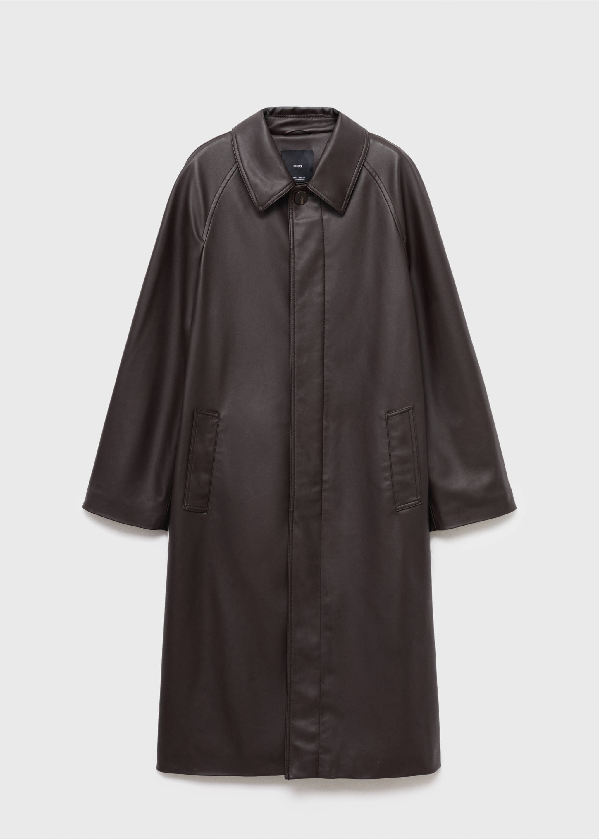 Long faux-leather trench coat - Article without model, Chocolate. Ref: 17076733-00.