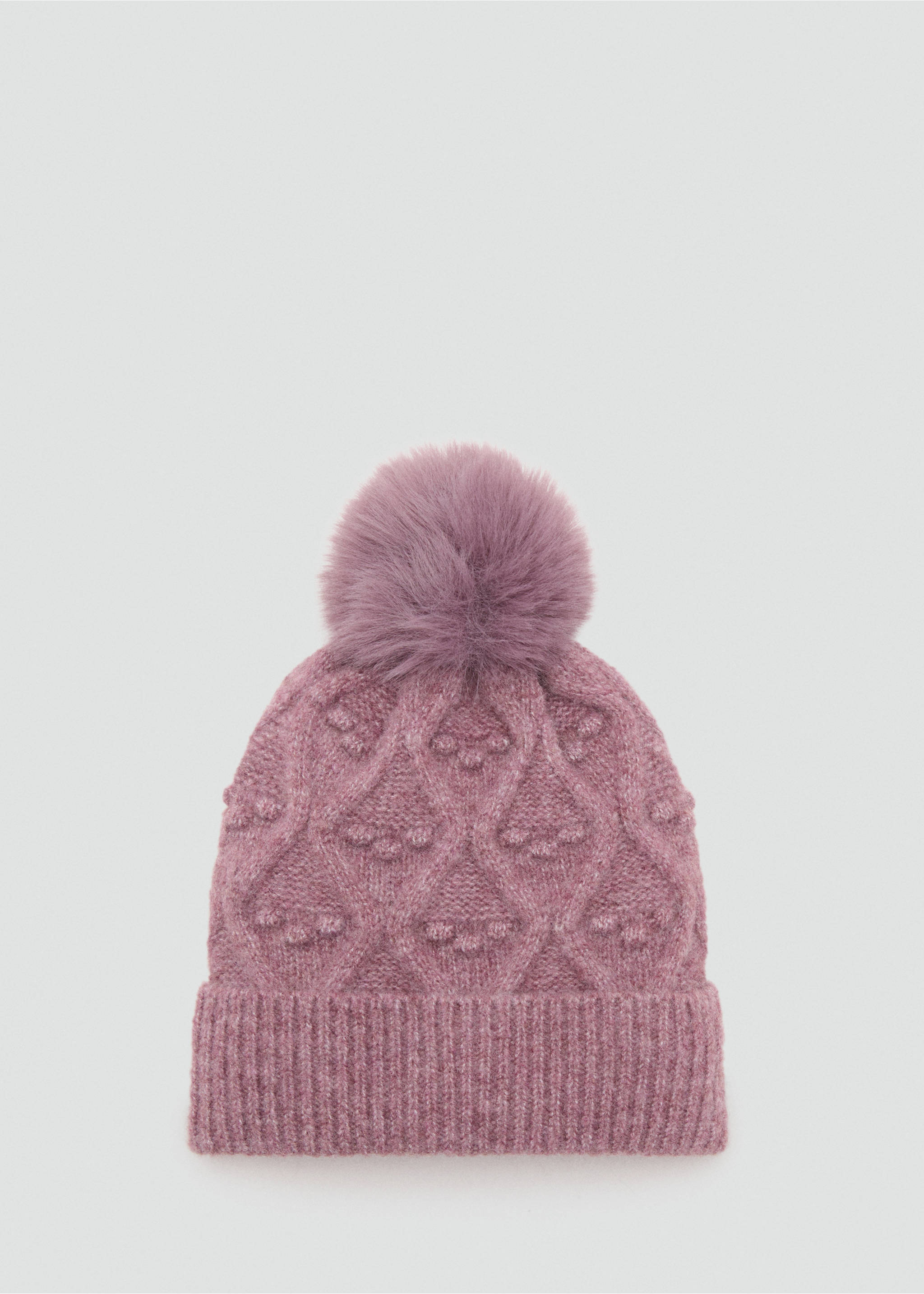 Textured hat with pom-pom - Article without model, Wine. Ref: 17076734-00.