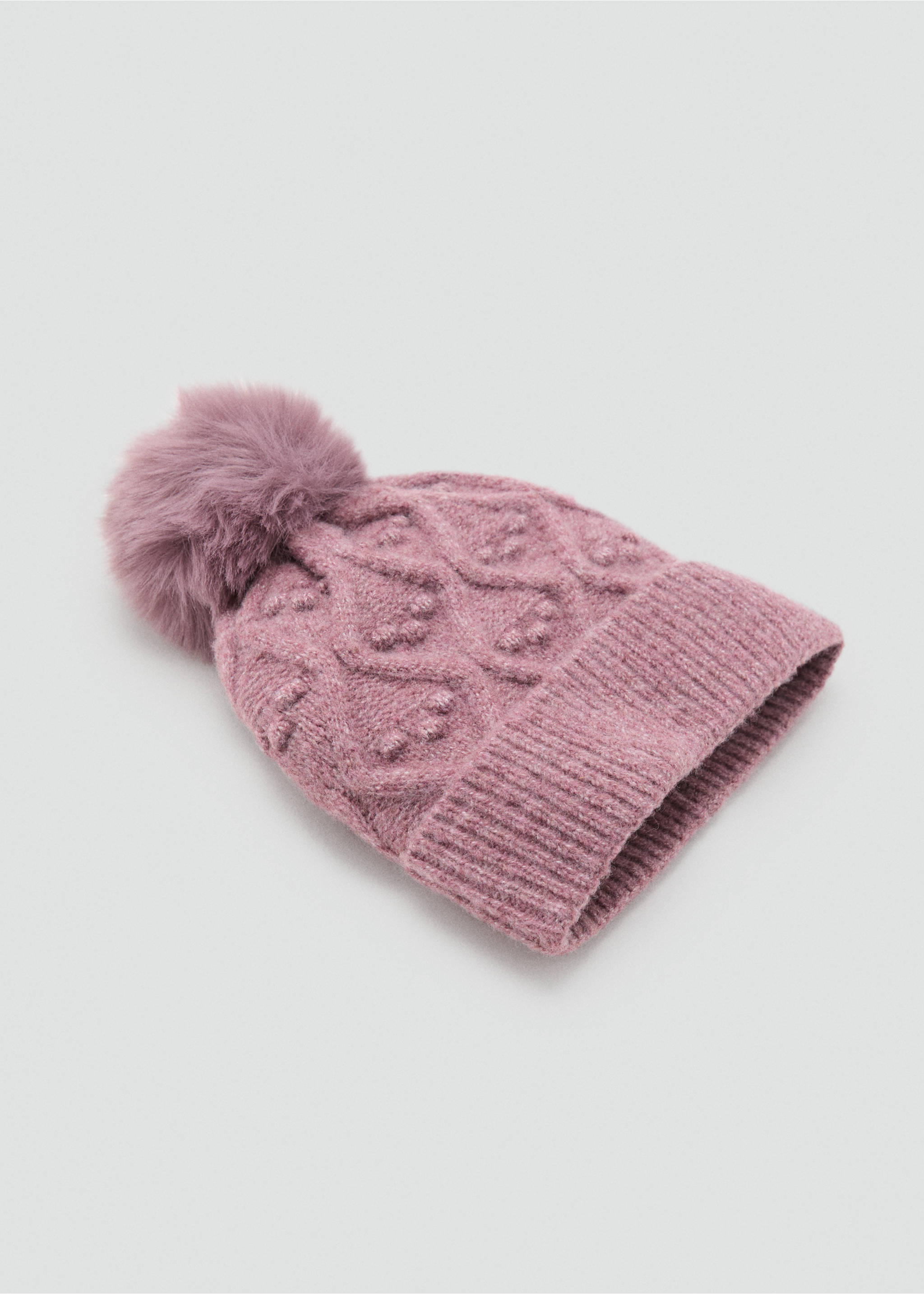 Textured hat with pom-pom - Medium plane, Wine. Ref: 17076734-00.