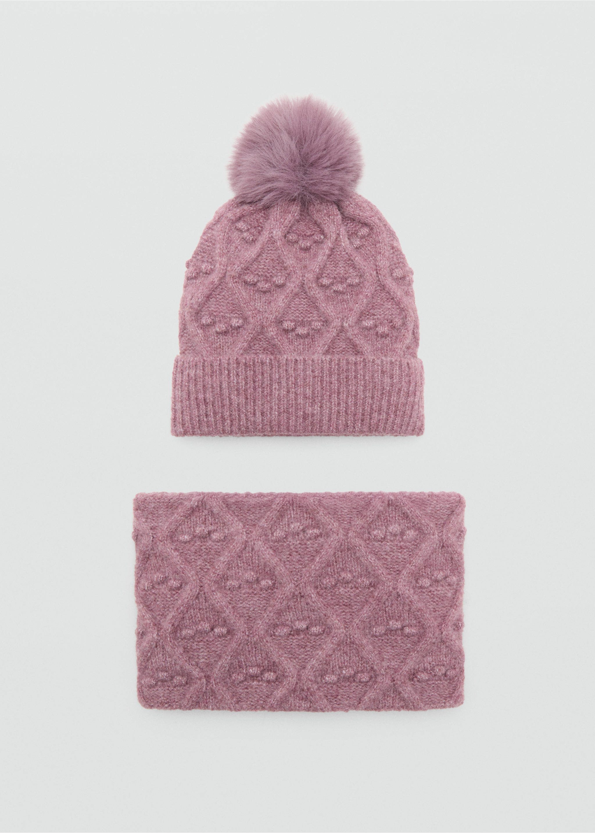 Textured hat with pom-pom - Details of the article 2, Wine. Ref: 17076734-00.