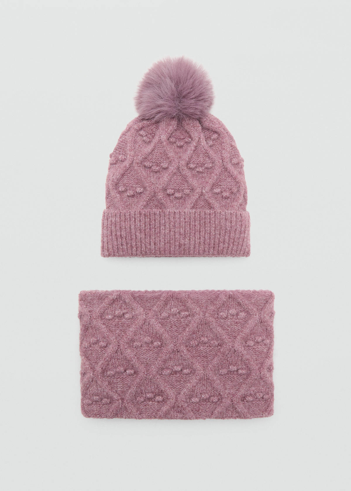 Textured hat with pom-pom — Wine