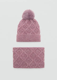 Textured hat with pom-pom — Wine 5