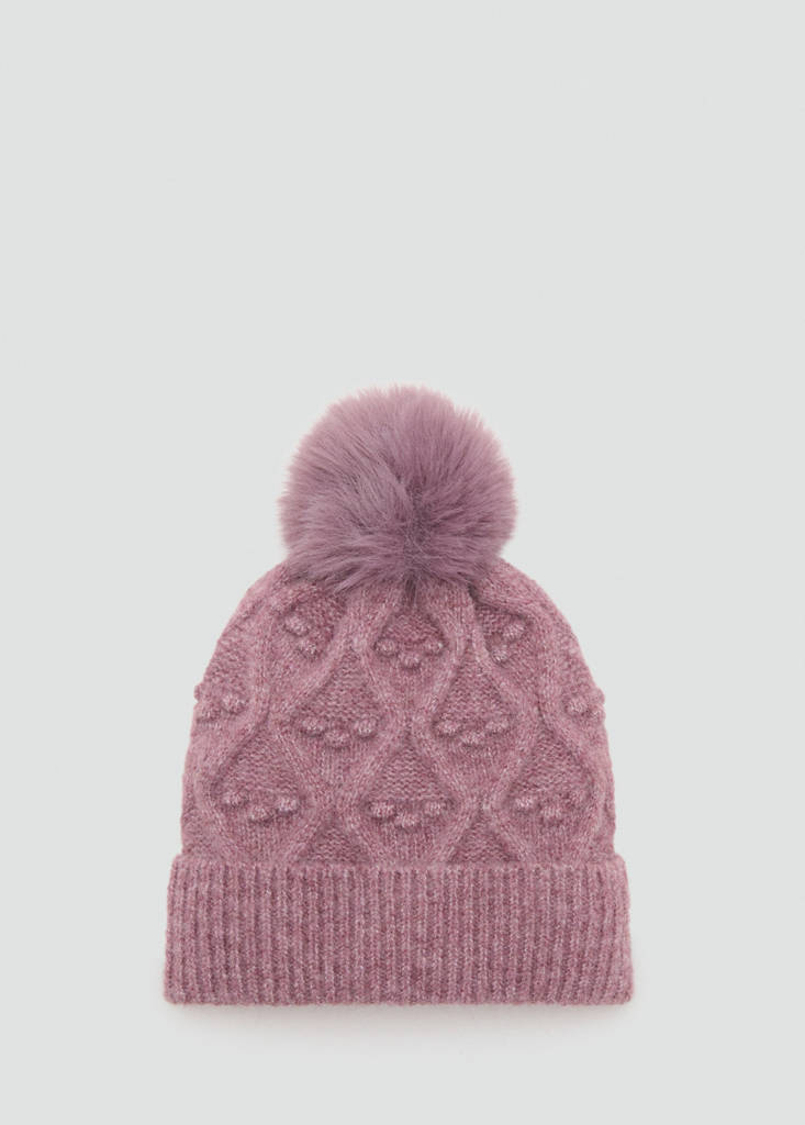Textured hat with pom-pom - thumbnail 2