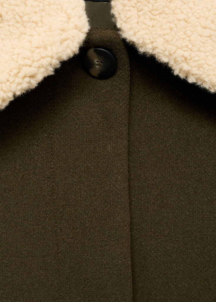 Wool-blend jacket with shearling-blend collar — Khaki