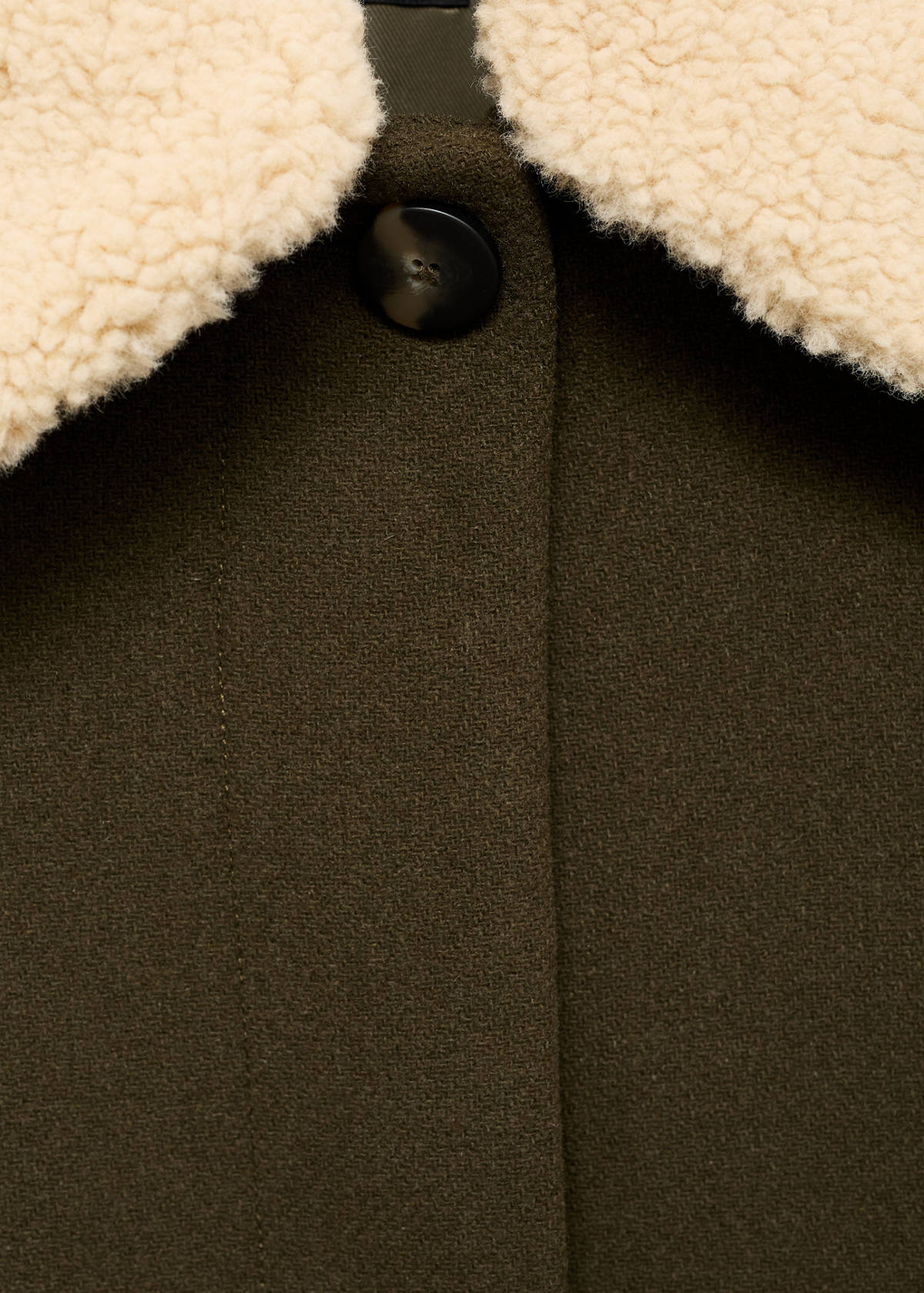 Wool-blend jacket with detachable collar — Khaki