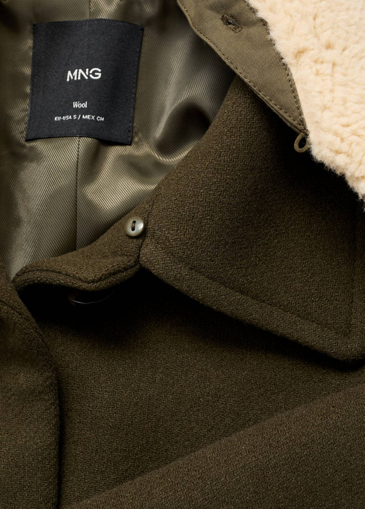 Wool-blend jacket with shearling-blend collar — Khaki