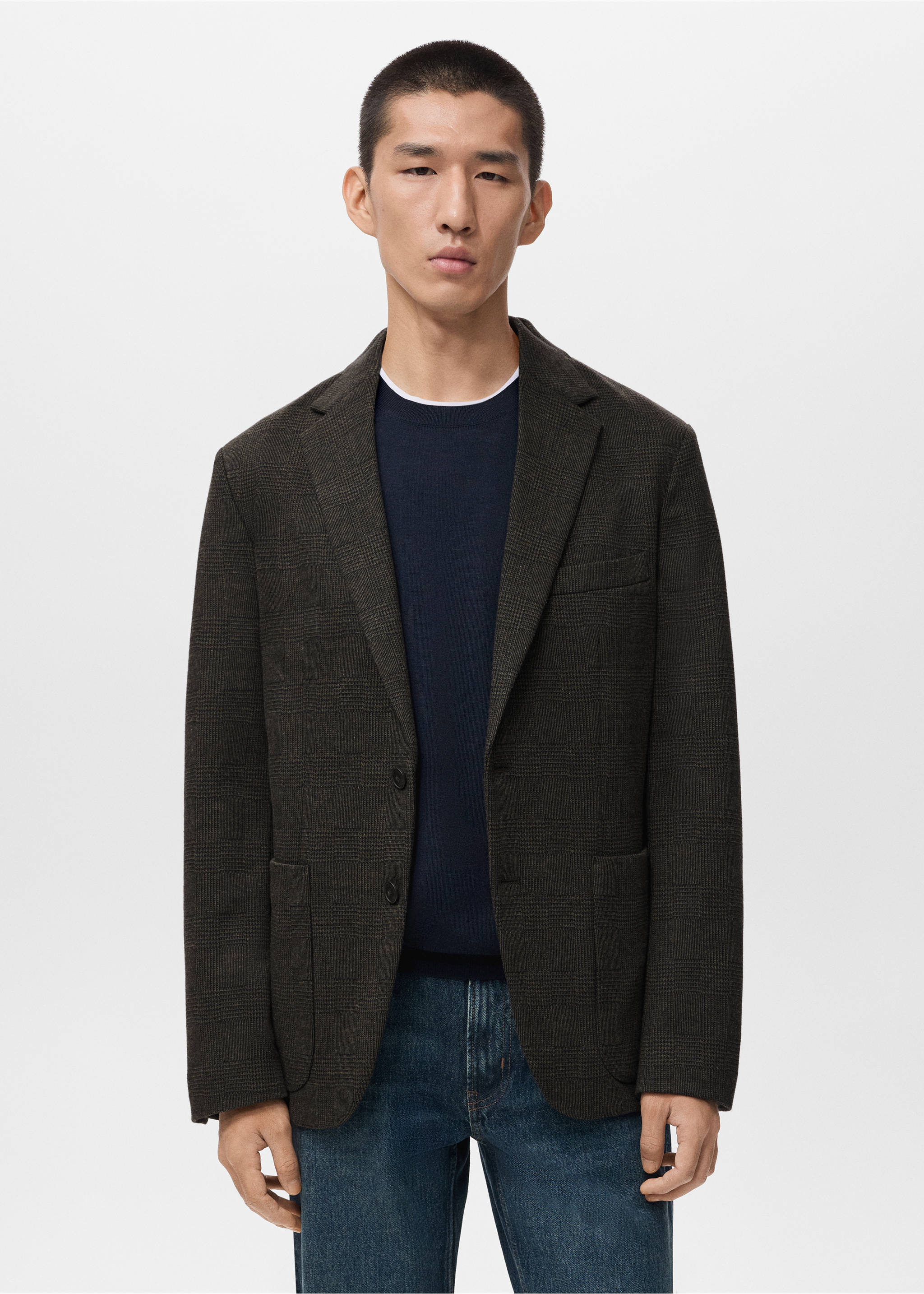 Americana slim fit micro cuadro - Plano medio, Khaki. Ref: 17076736-00.