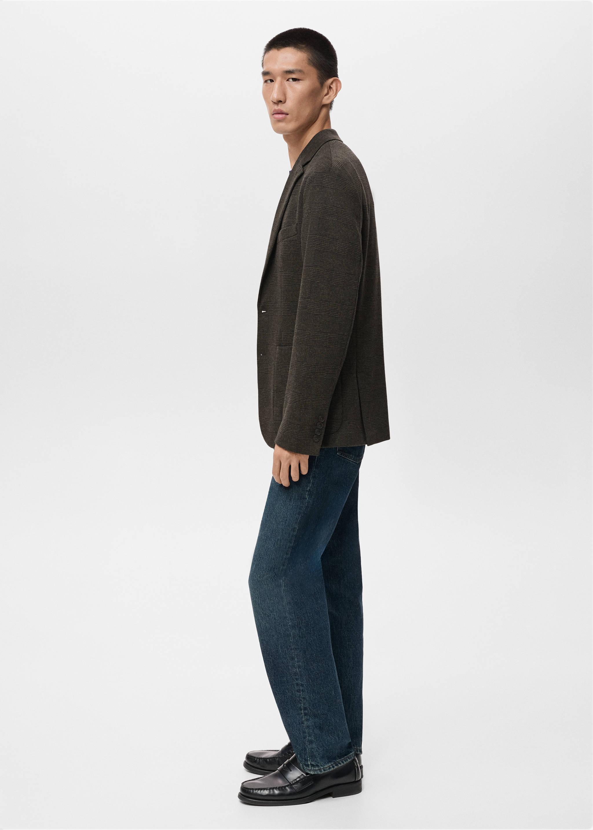 Americana slim fit micro cuadro - Detalle del artículo 2, Khaki. Ref: 17076736-00.