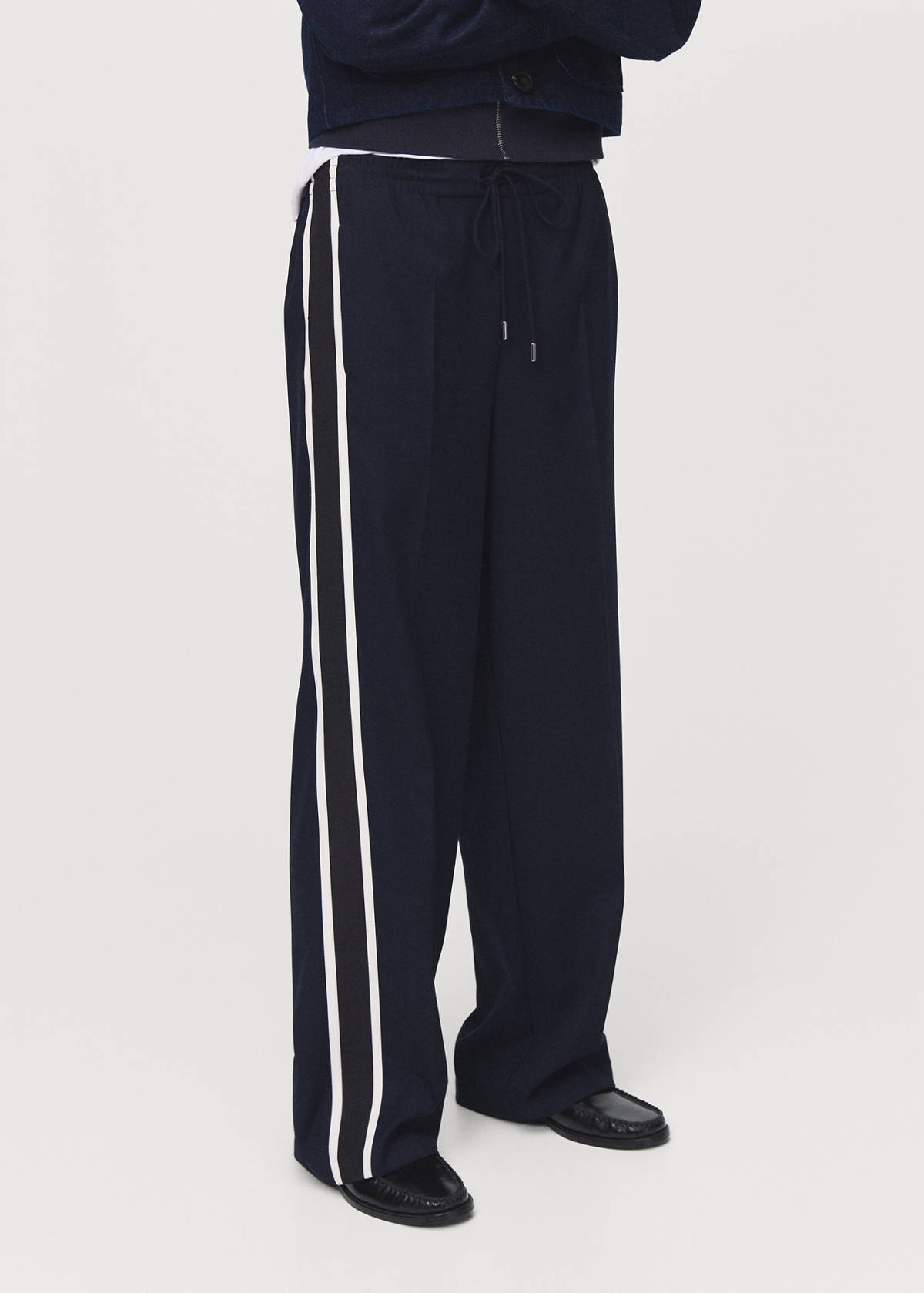 Contrast stripe straight trousers — Navy
