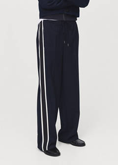 Contrast stripe straight trousers — Navy 1