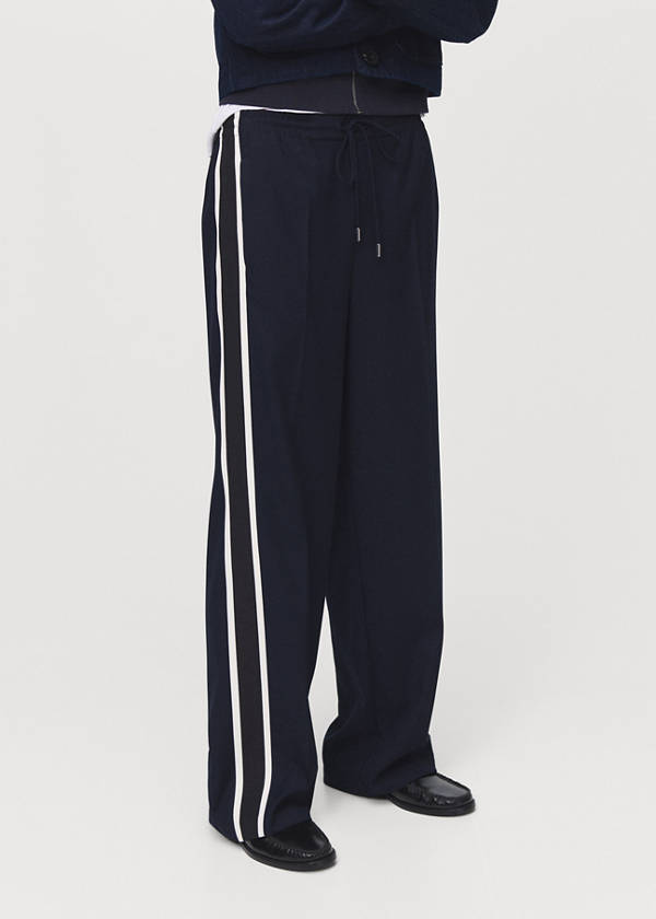Contrast stripe straight trousers — Navy