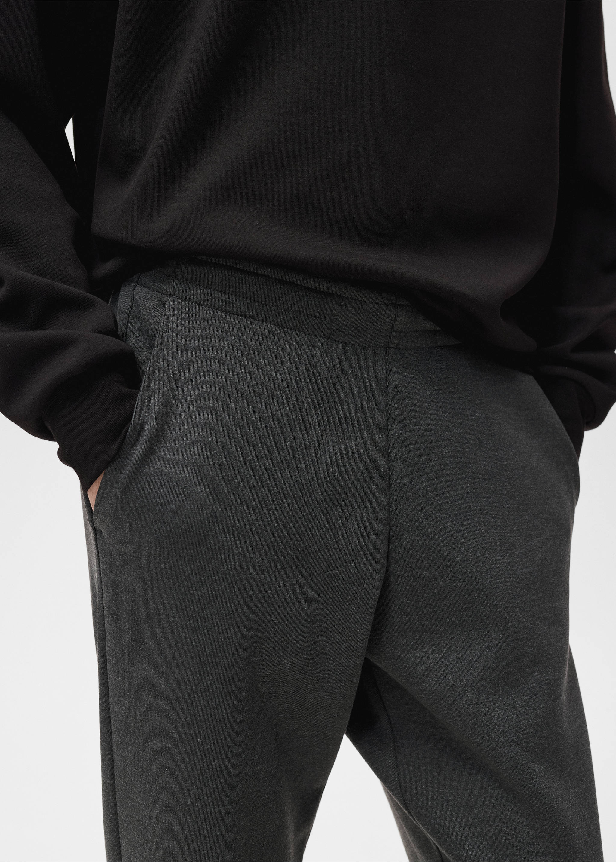 Jogging coton taille élastique - Détail de l'article 1, Gris chiné foncé. Ref: 17076742-00.