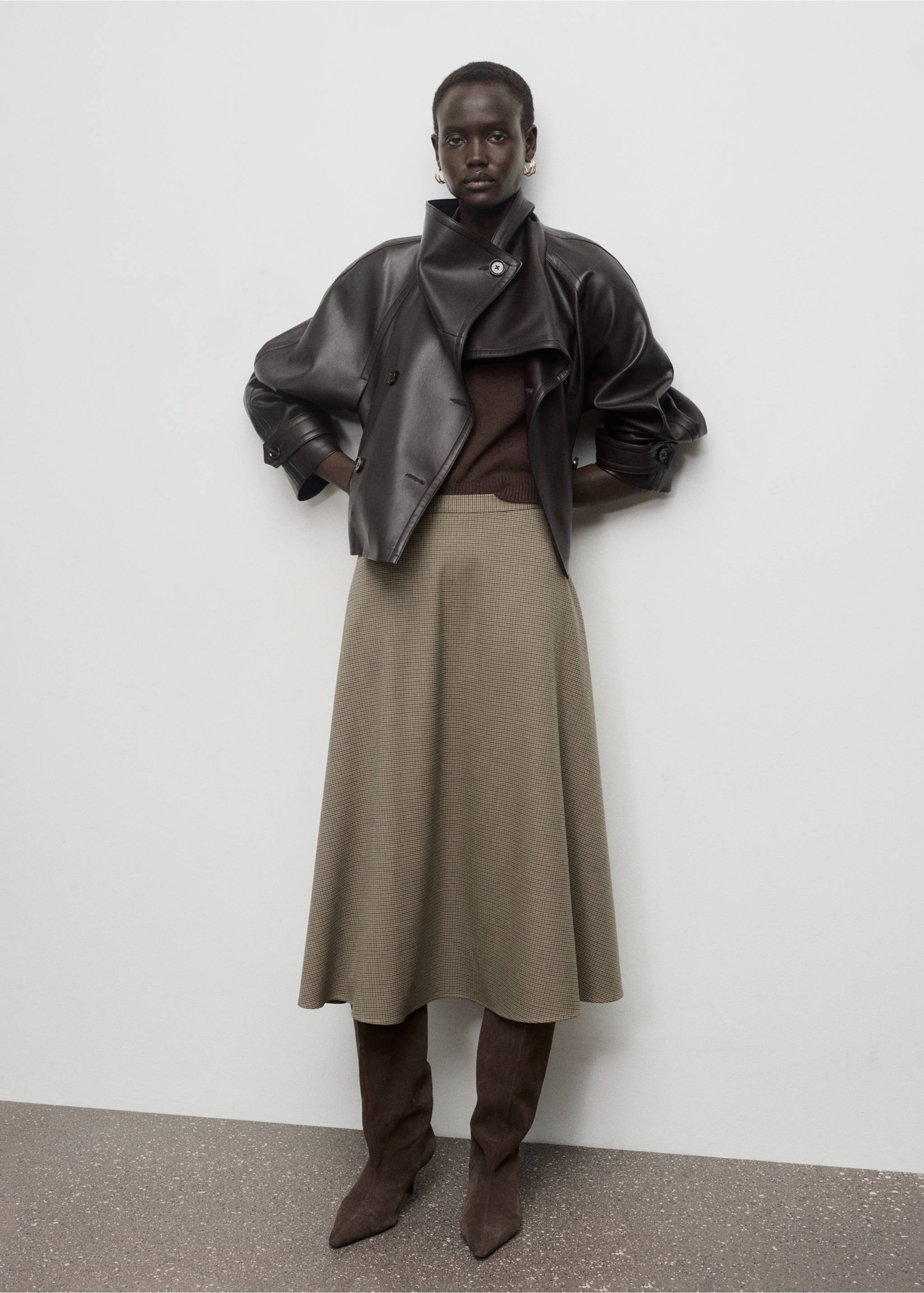 Houndstooth wool-blend skirt - General plane, Brown. Ref: 17076743-00.