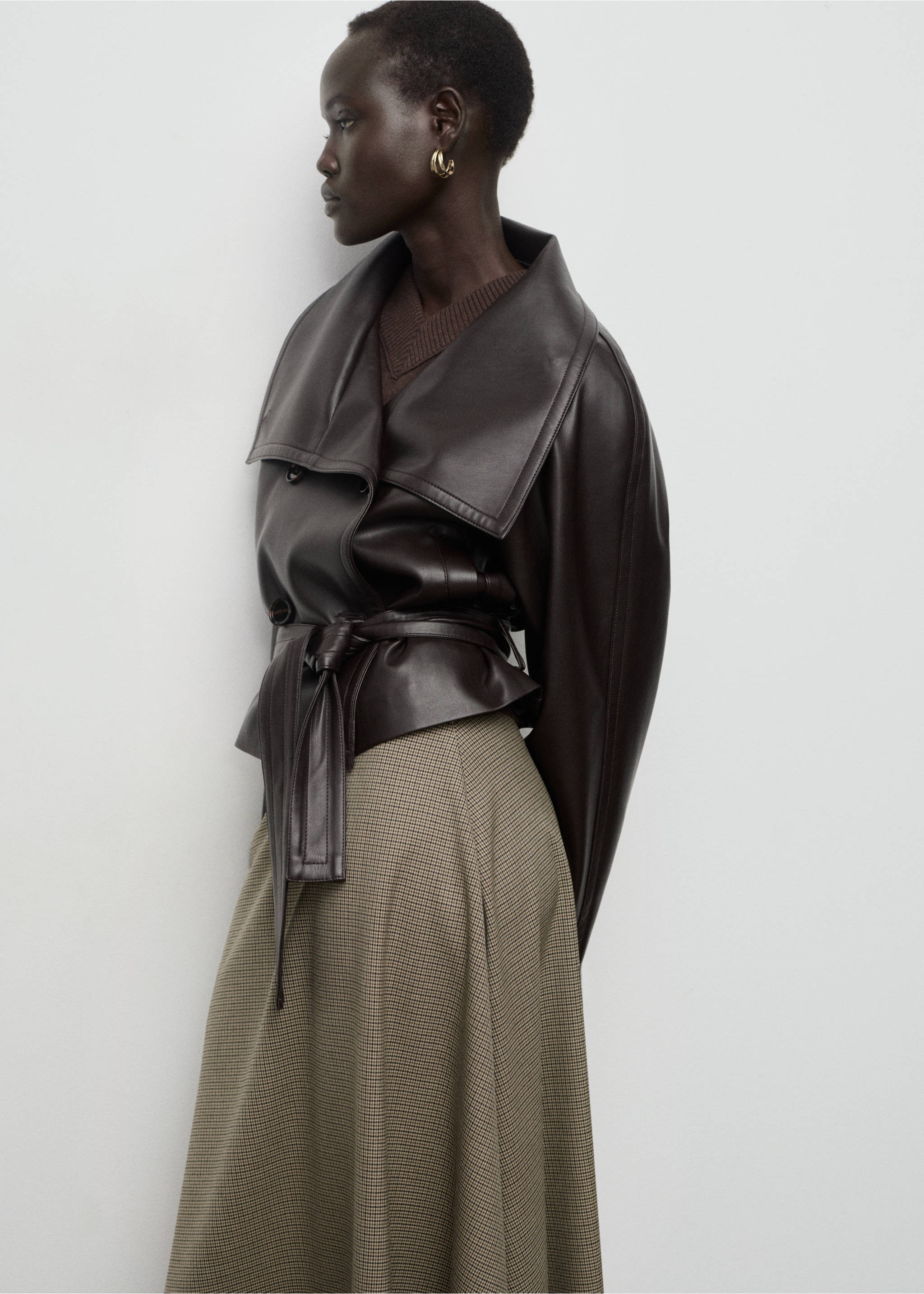 Houndstooth wool-blend skirt - Details of the article 1, Brown. Ref: 17076743-00.