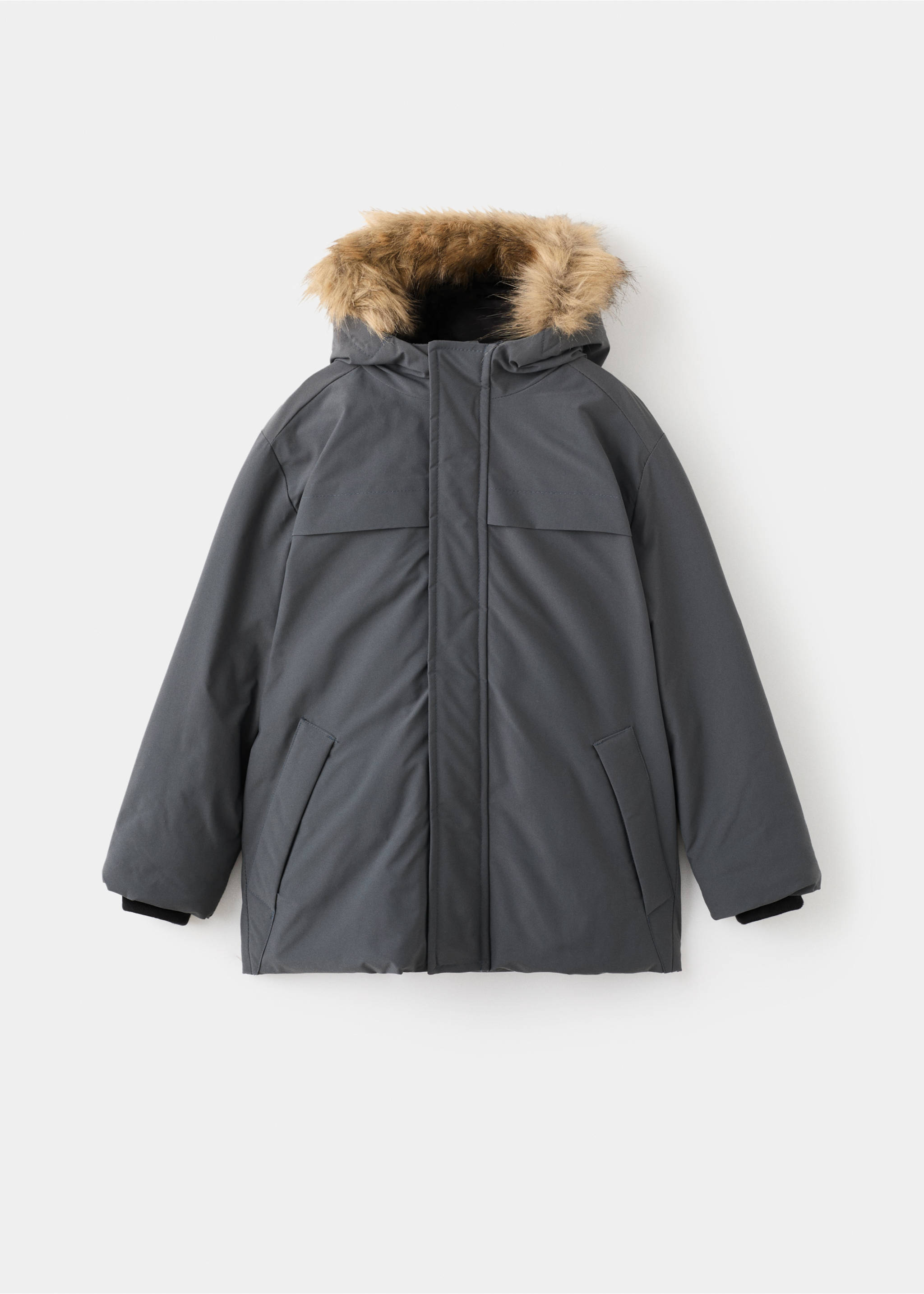 Anorak with shearling-effect hood - Article without model, Grey. Ref: 17077124-00.