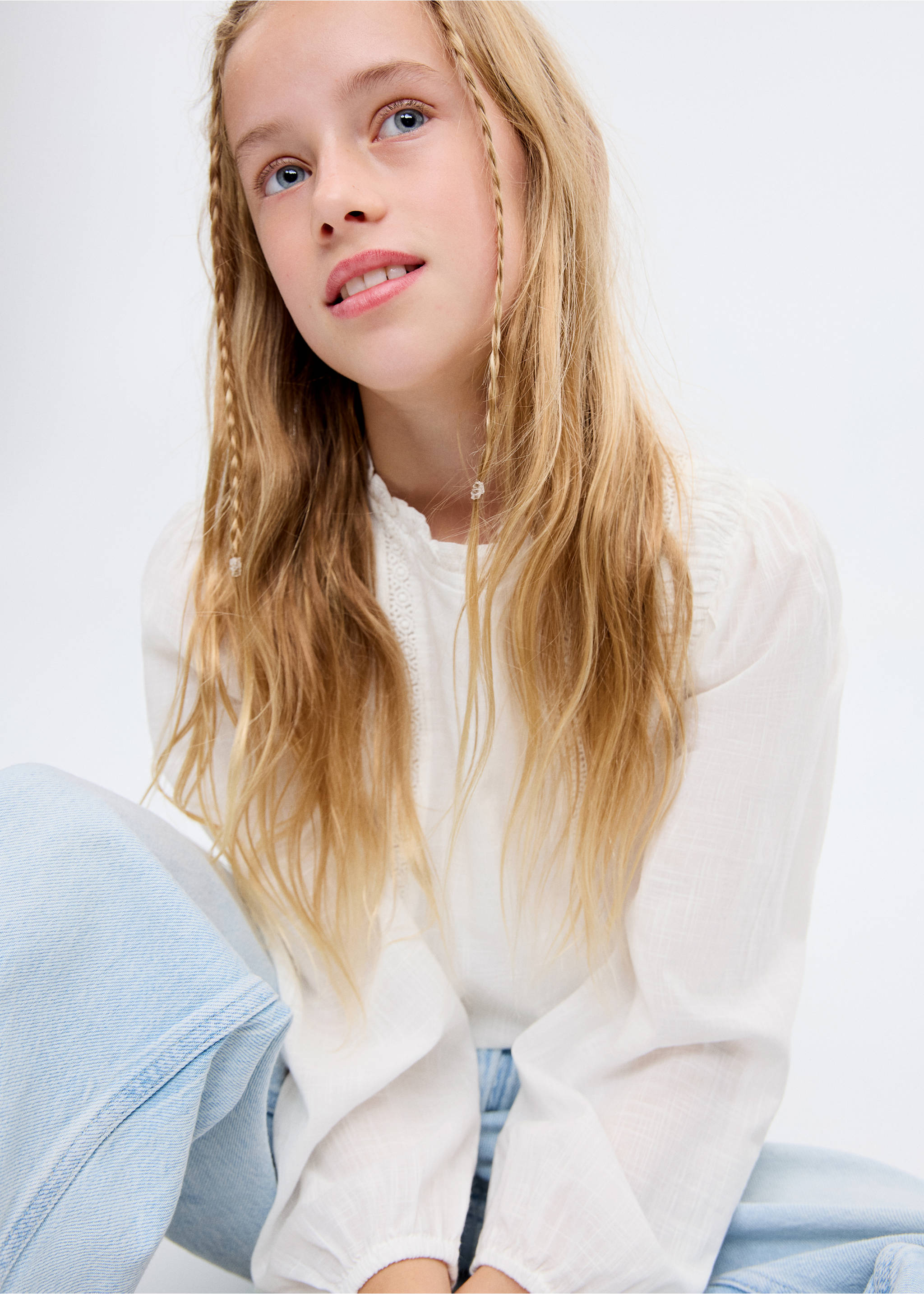 Cotton lace blouse - Medium plane, White. Ref: 17077126-00.