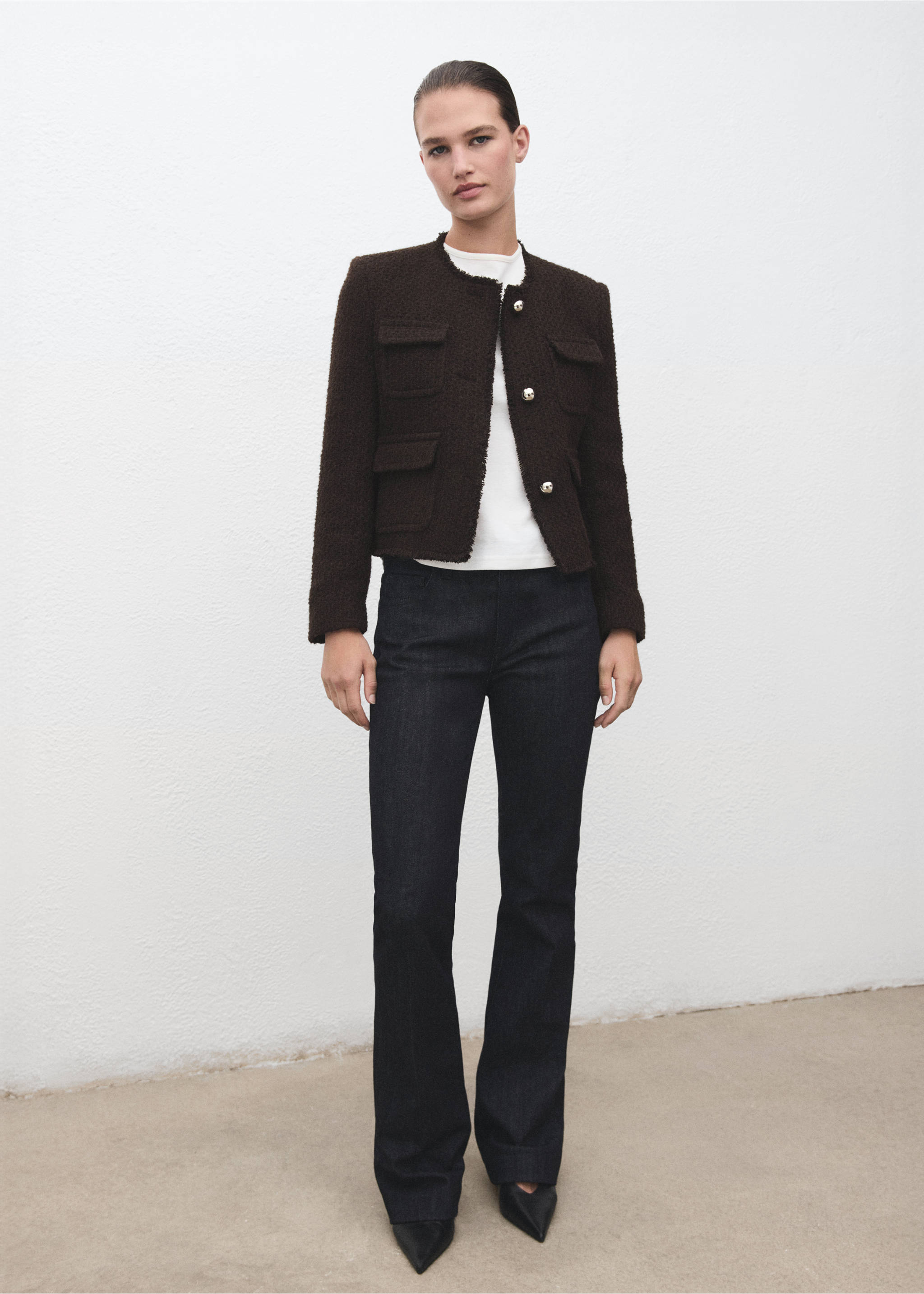 Veste tweed bords effilochés - Plan général, Marron. Ref: 17077140-00.