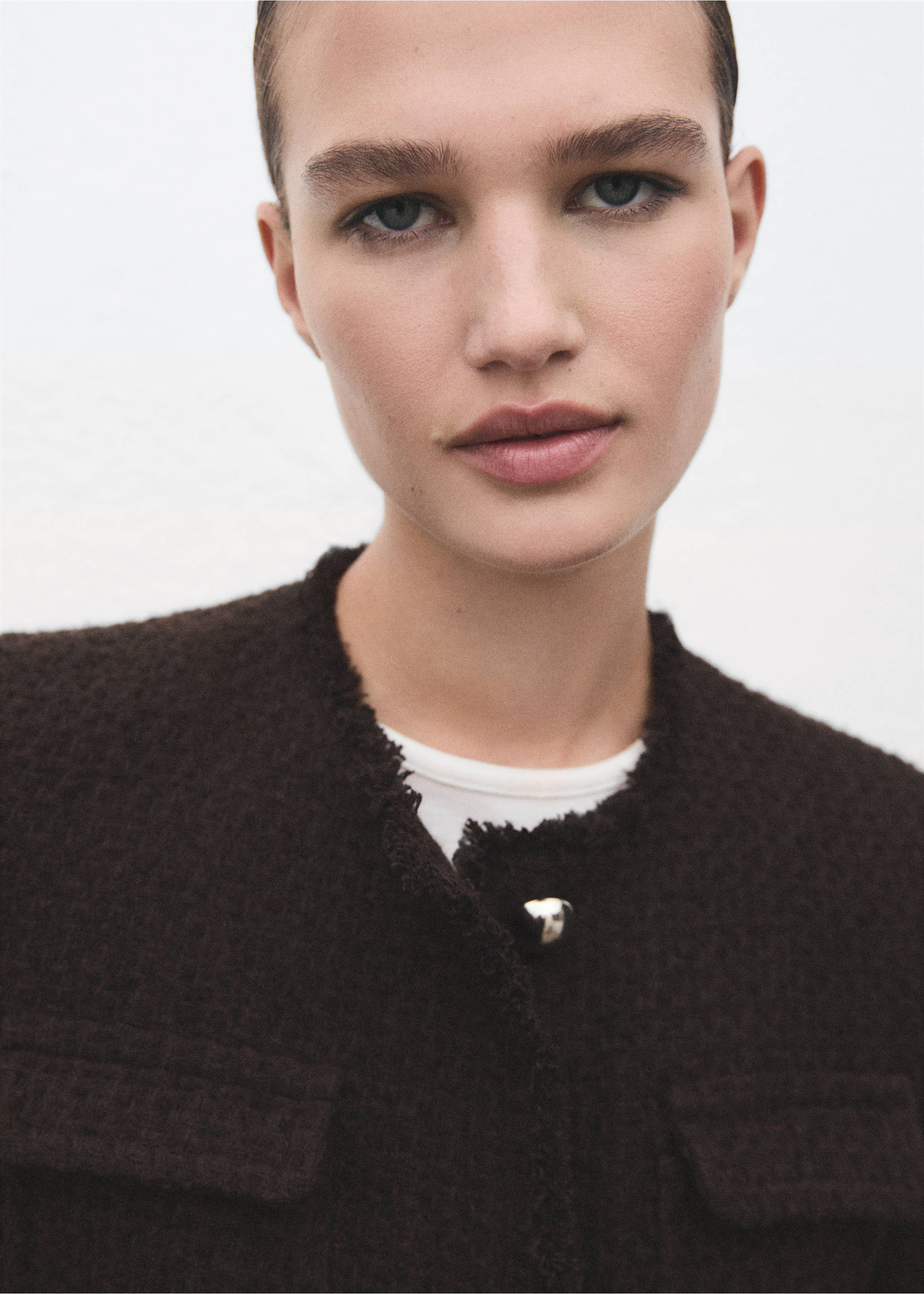 Veste tweed bords effilochés - Détail de l'article 1, Marron. Ref: 17077140-00.