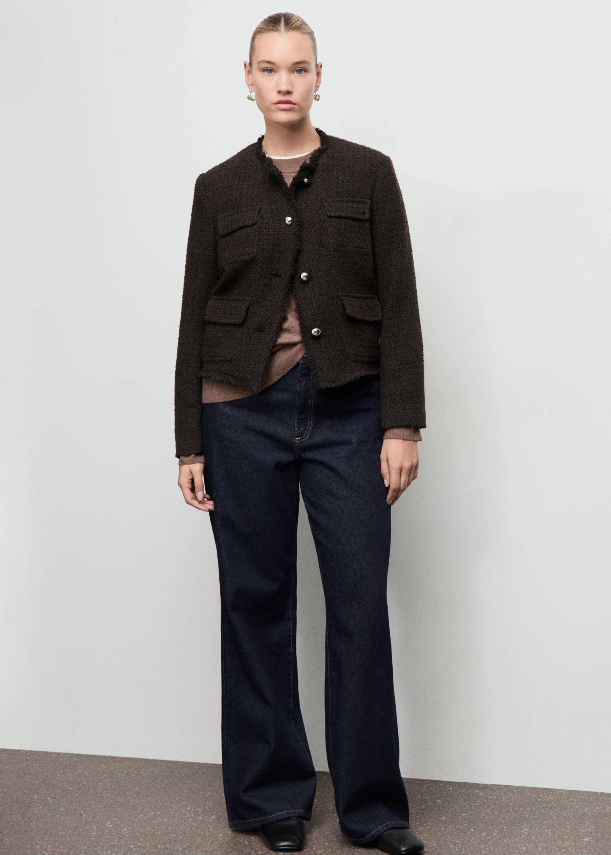 Veste tweed bords effilochés - Détail de l'article 3, Marron. Ref: 17077140-00.