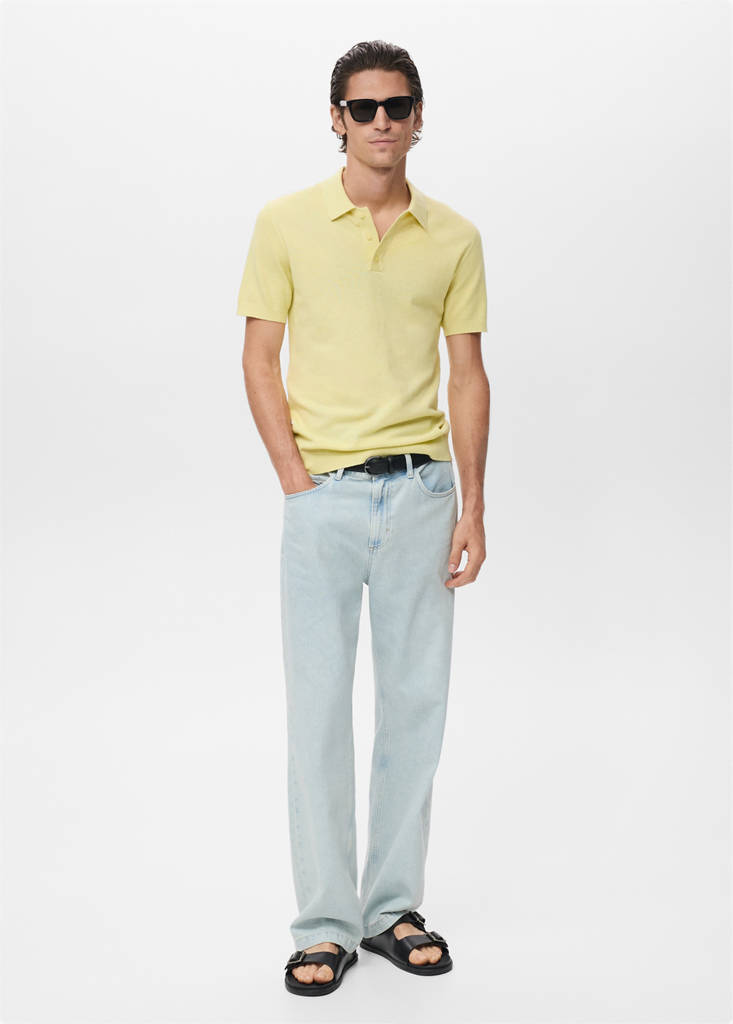 Structured knitted slim-fit polo shirt — Neon Yellow
