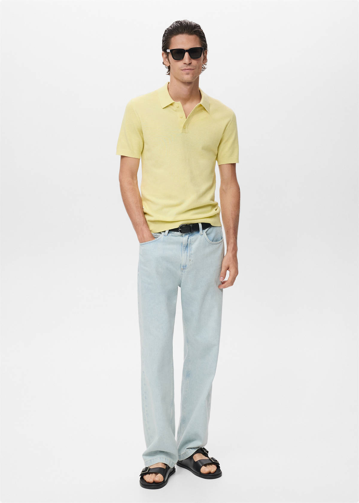 Structured knitted slim-fit polo shirt — Neon Yellow
