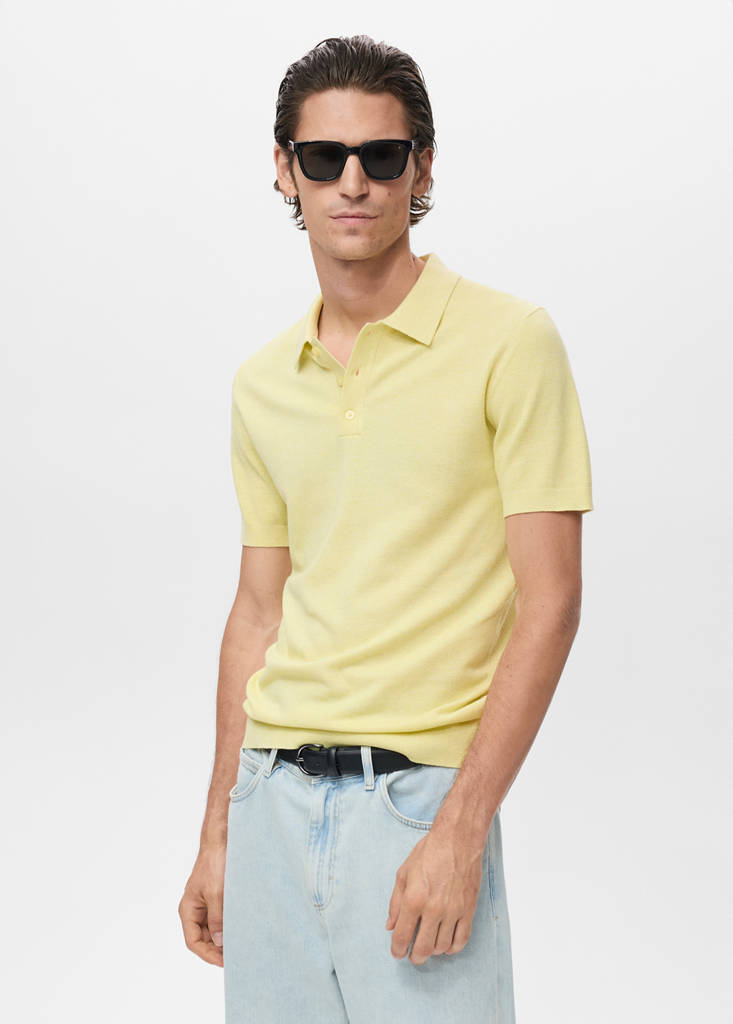 Structured knitted slim-fit polo shirt — Neon Yellow