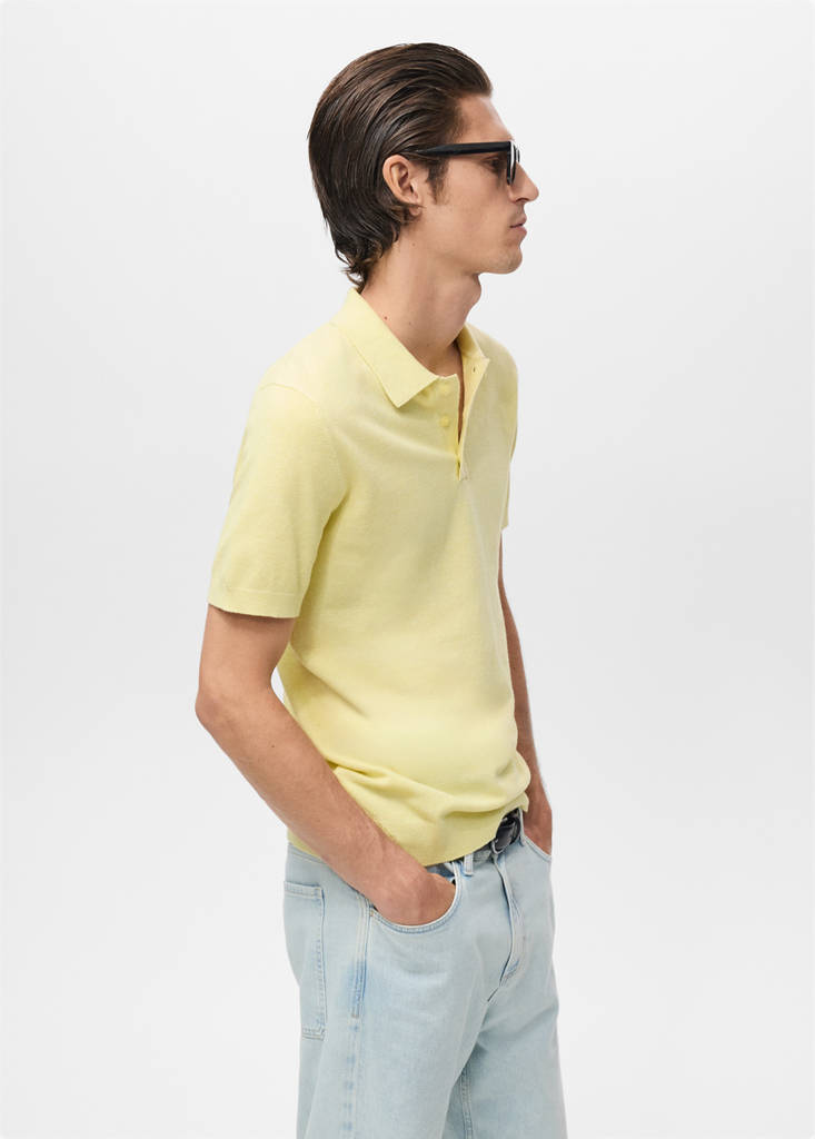 Structured knitted slim-fit polo shirt — Neon Yellow