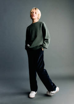 Corduroy straight trousers — Navy 1