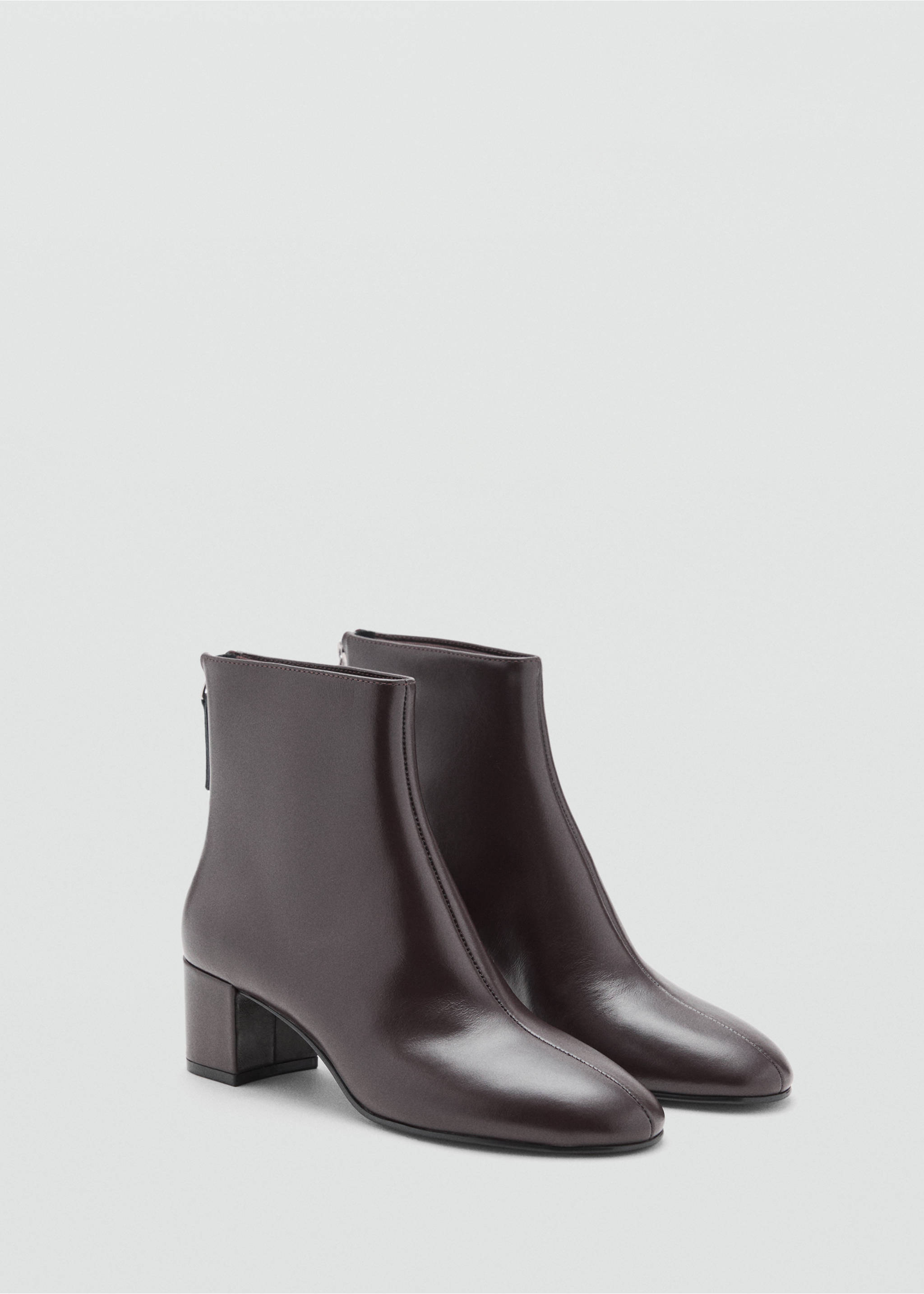 Leather ankle boots with block heel - Medium plane, Chocolate. Ref: 17077776-00.