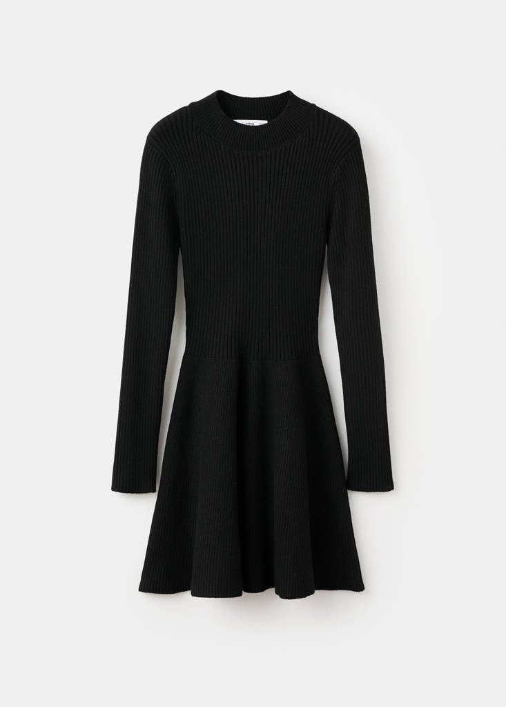 Ribbed knitted A-line dress — Black