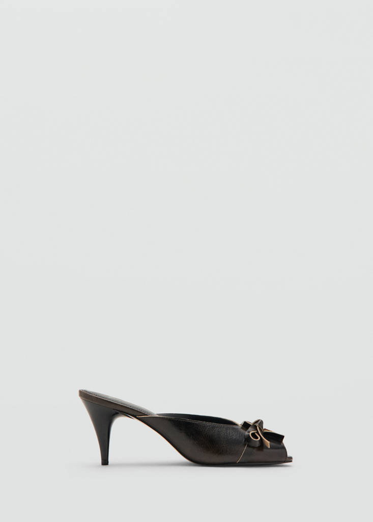 MANGO - Sandales à talons en cuir avec naud marron - 39