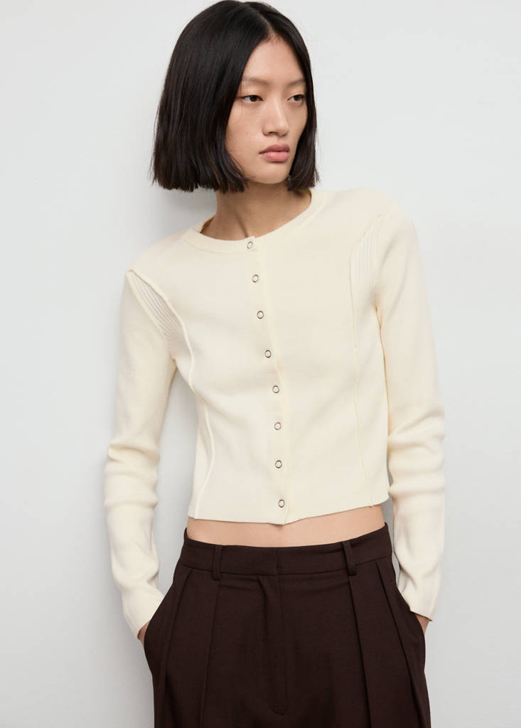 Ribbed knitted cardigan — Ecru