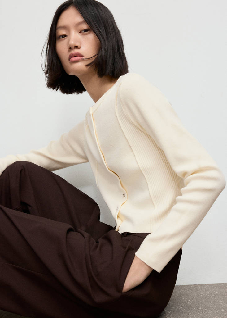 Ribbed knitted cardigan — Ecru