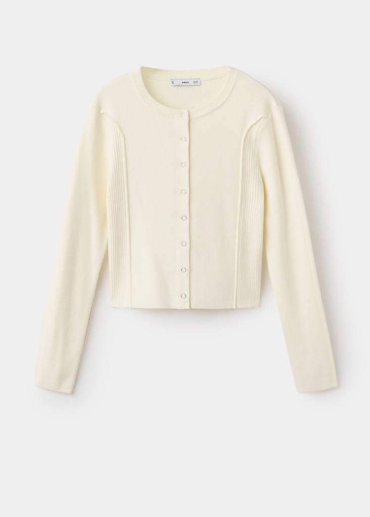Ribbed knitted cardigan — Ecru