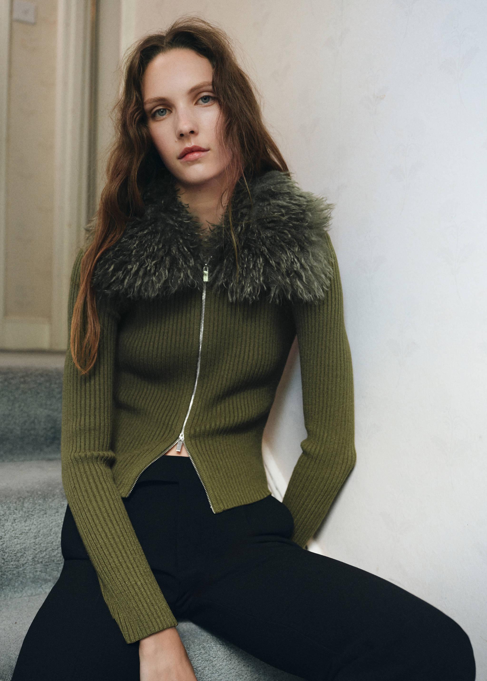 Cardigan combinado de pelo - Plano médio