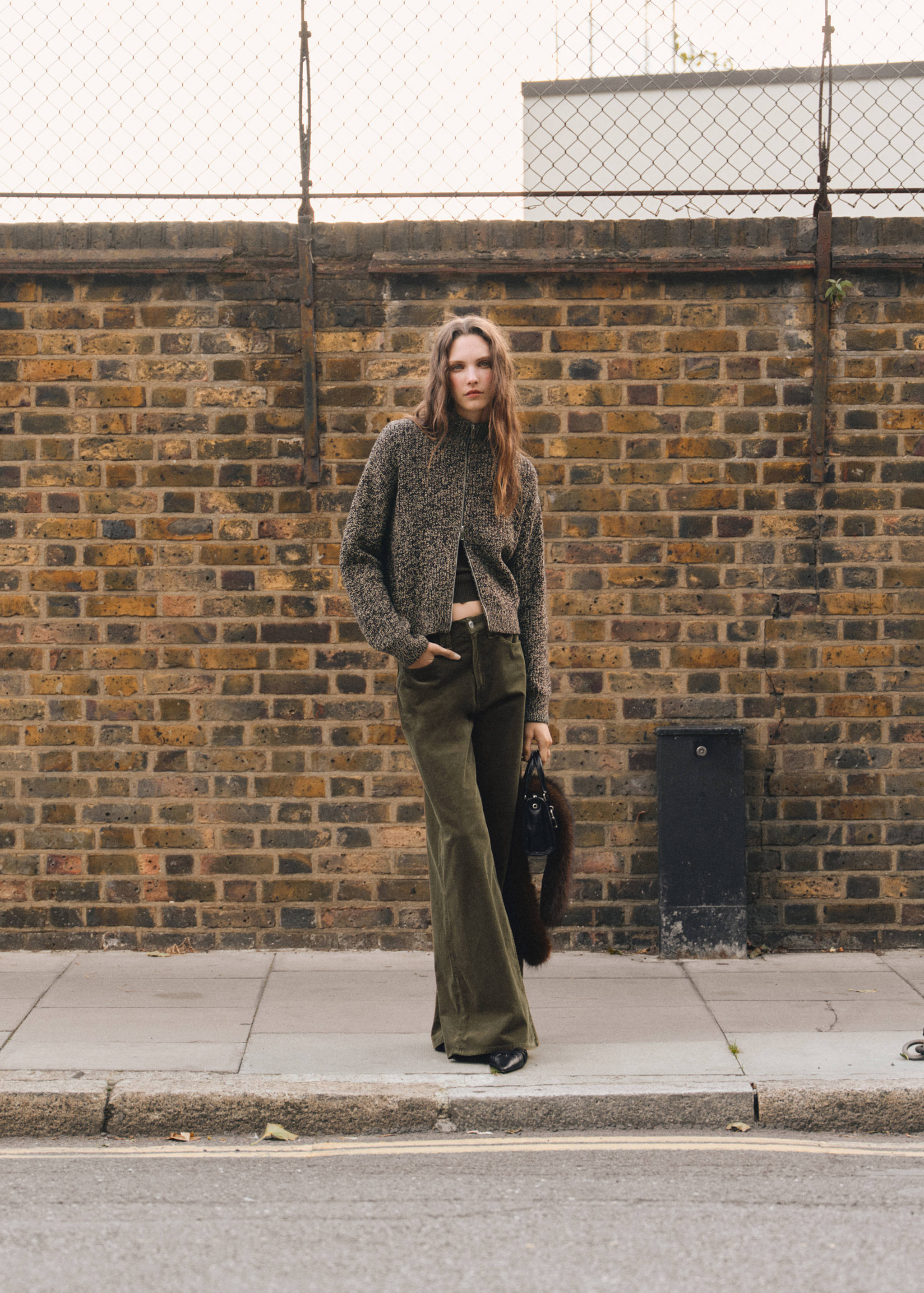 Speckled zip-up cardigan - General plane