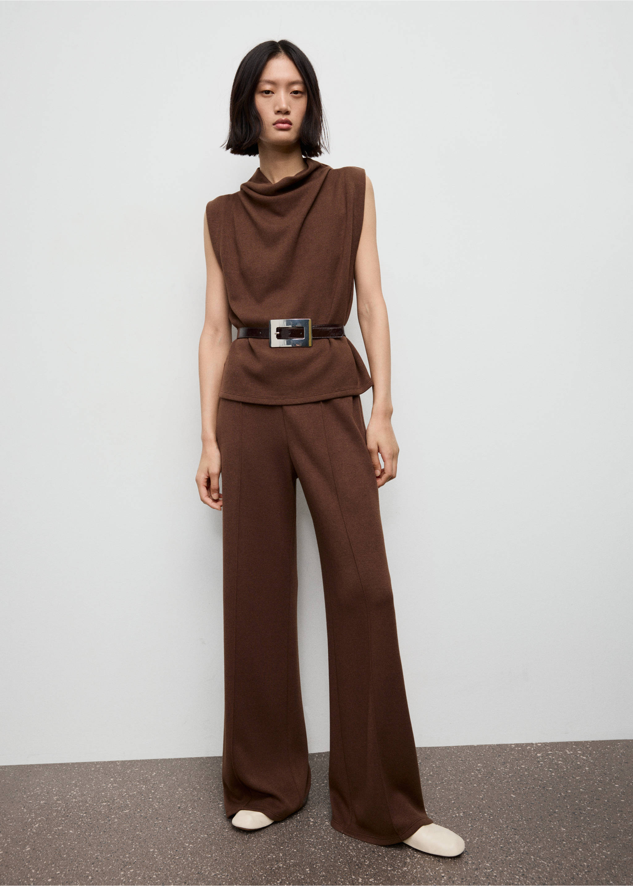 Draped neck top - General plane, Brown. Ref: 17077802-00.
