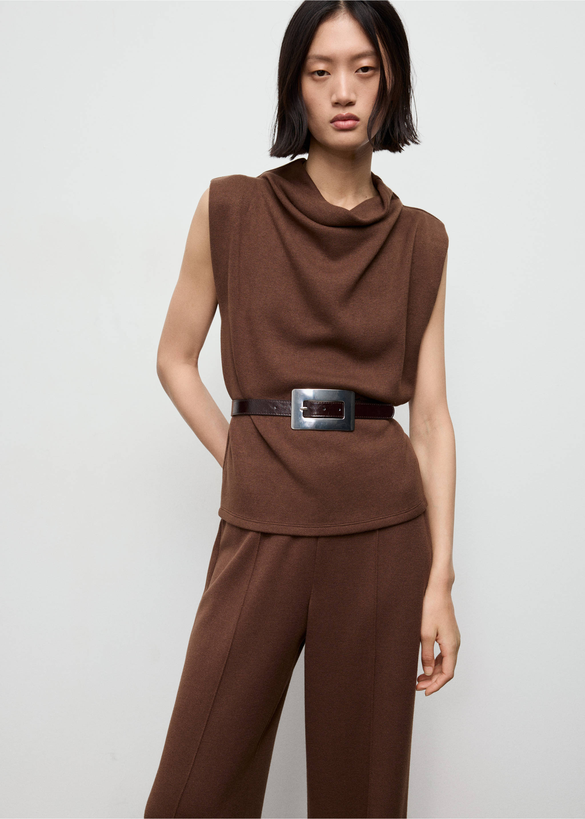 Draped neck top - Medium plane, Brown. Ref: 17077802-00.