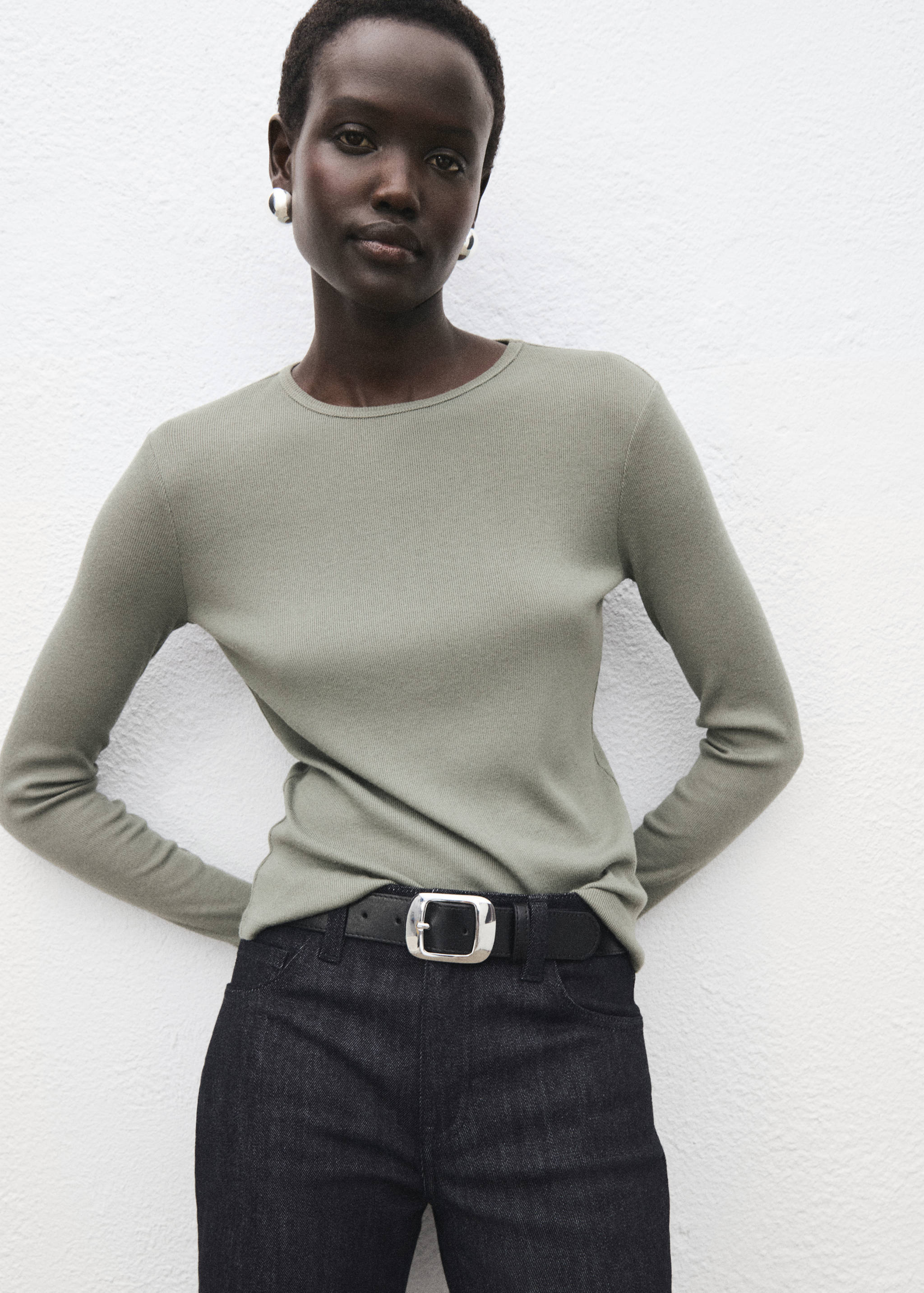 Ribbed long-sleeved t-shirt - Medium plane