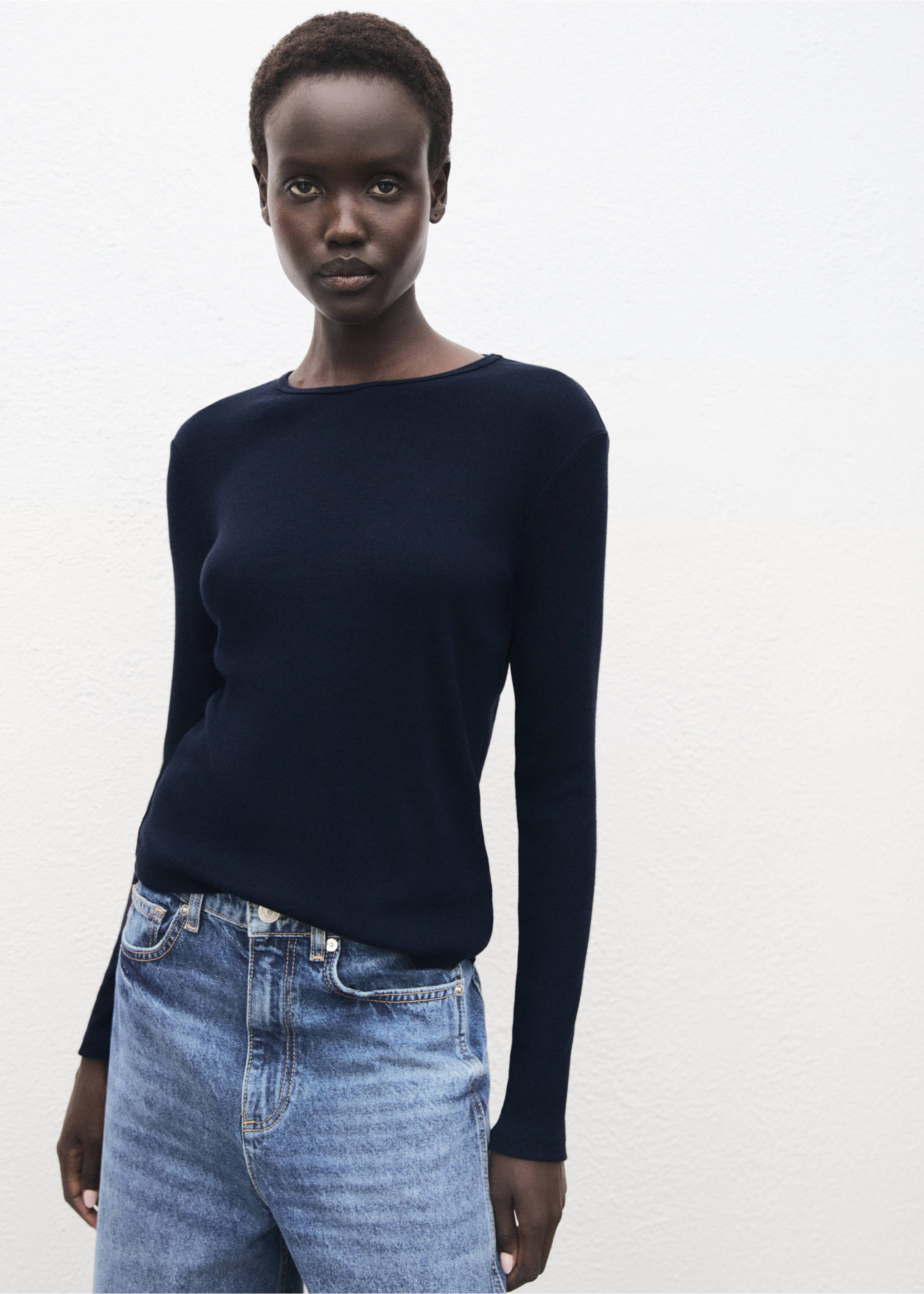 Ribbed long-sleeved t-shirt - Medium plane, Night Blue. Ref: 17077807-00.